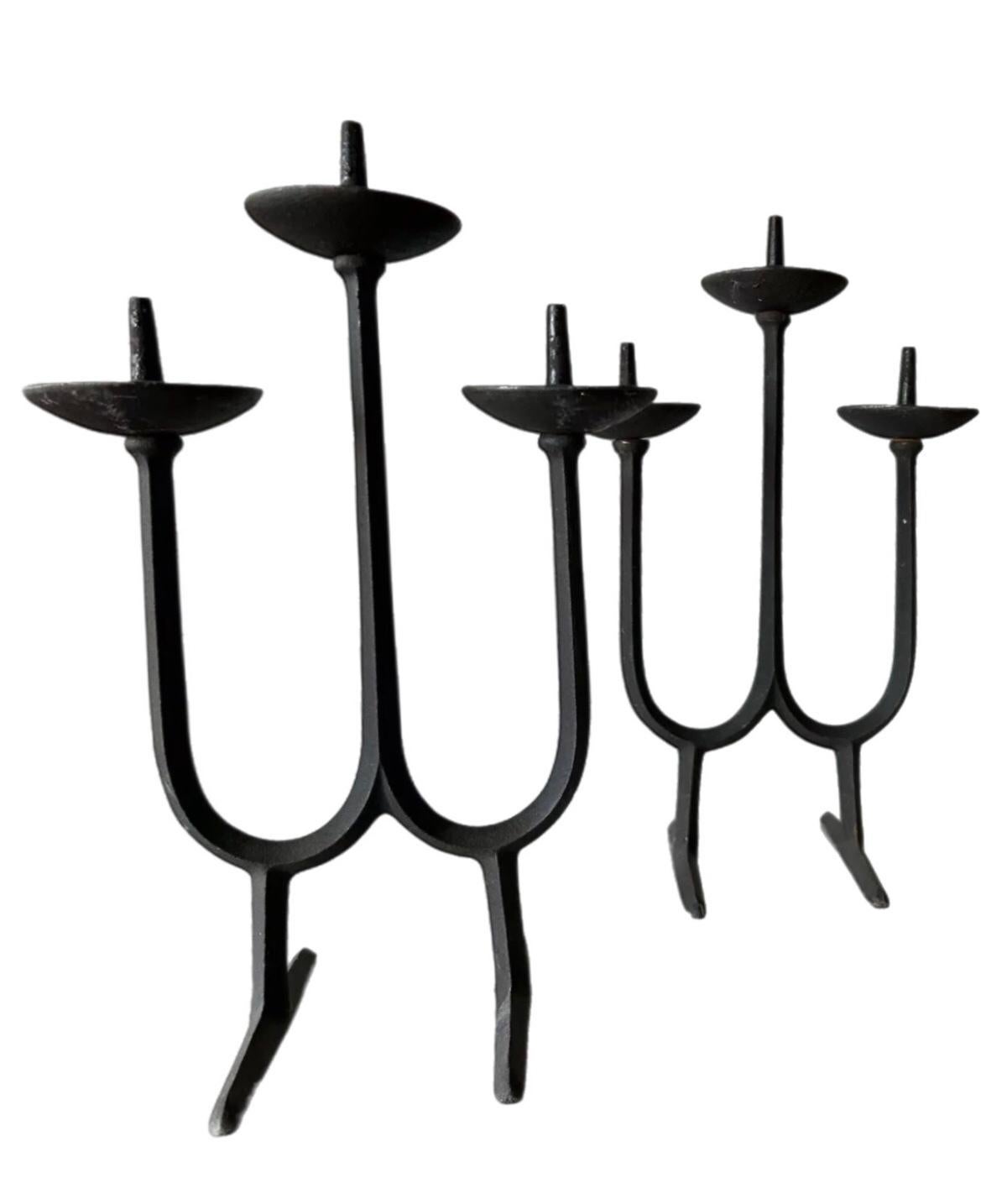 Danish Pair Mid Century Dansk Jens Quistgaard Iron Brutalist Candle Holder Candelabra For Sale