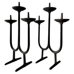 Vintage Pair Mid Century Dansk Jens Quistgaard Iron Brutalist Candle Holder Candelabra