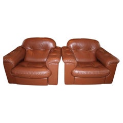 Pair Mid century De Sede Ds 101 lounge chairs Leather Switzerland 1970s