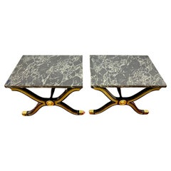 Pair Mid Century Dorothy Draper Espana Hollywood Regency X Base Side End Tables