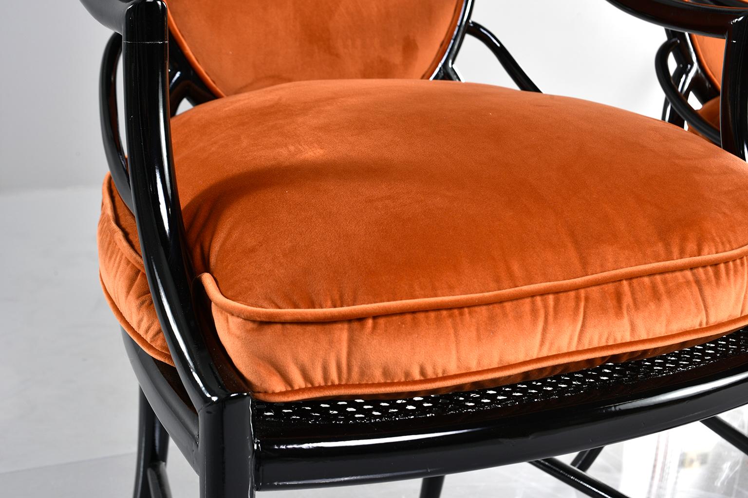Pair of Midcentury Ebonised Bentwood Armchairs with New Orange Velvet Upholstery 5