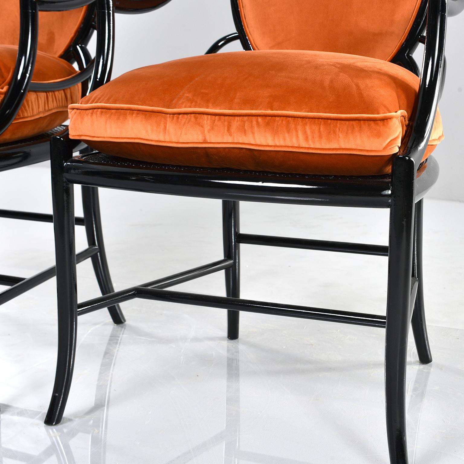Pair of Midcentury Ebonised Bentwood Armchairs with New Orange Velvet Upholstery 7