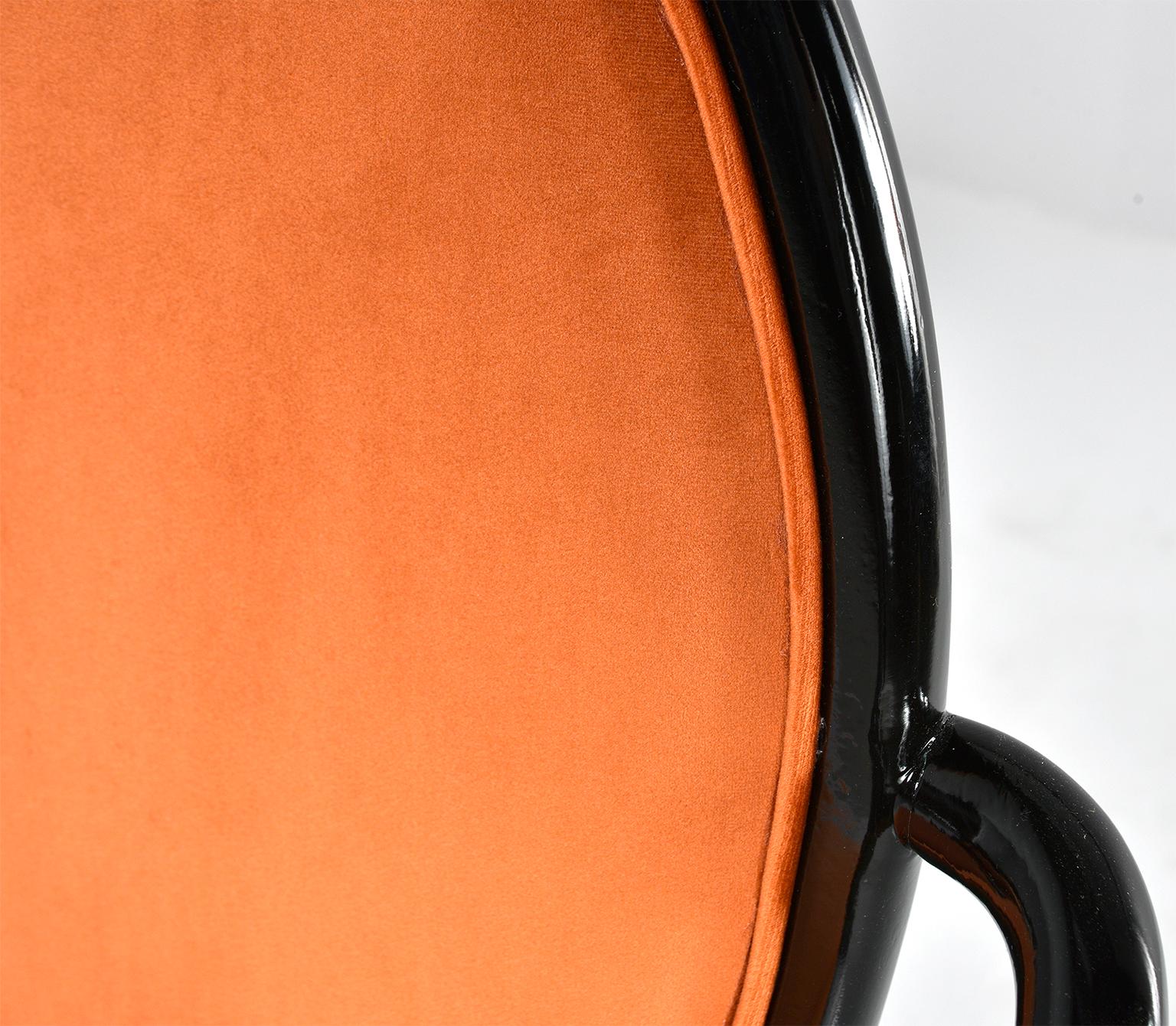 Pair of Midcentury Ebonised Bentwood Armchairs with New Orange Velvet Upholstery 9