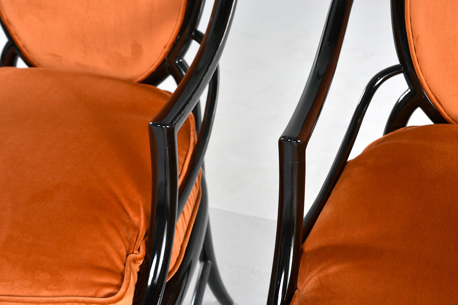 Pair of Midcentury Ebonised Bentwood Armchairs with New Orange Velvet Upholstery 10