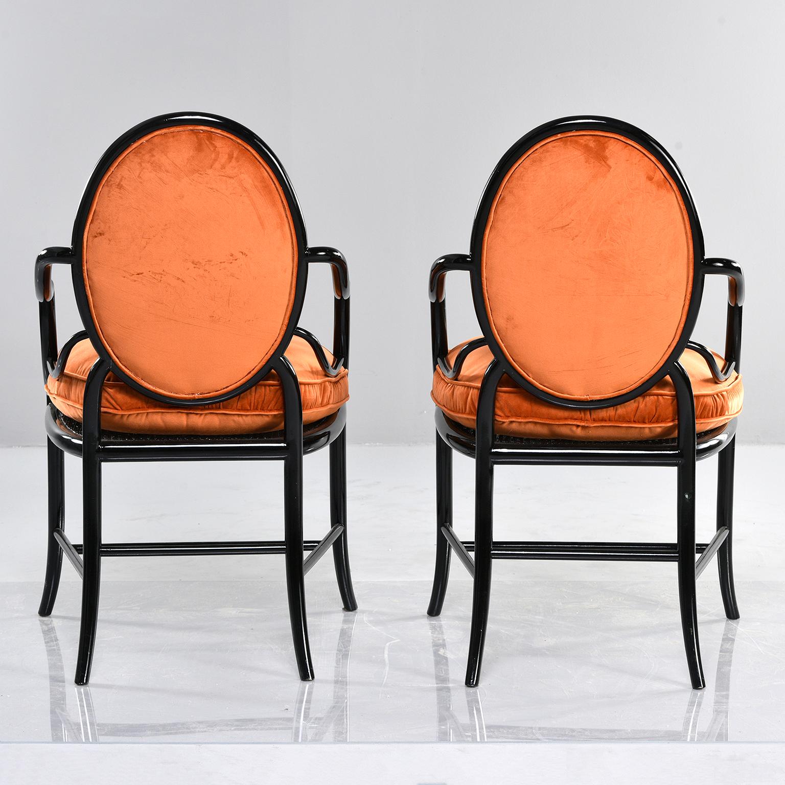 Ebonized Pair of Midcentury Ebonised Bentwood Armchairs with New Orange Velvet Upholstery