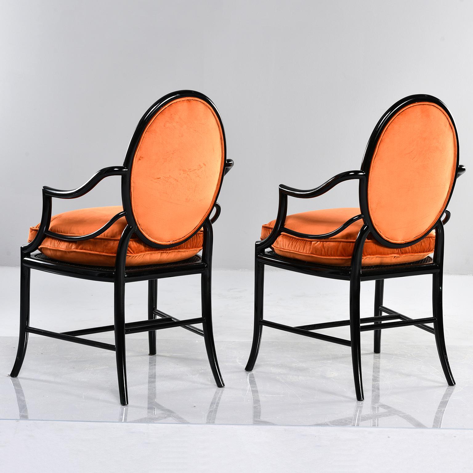 Pair of Midcentury Ebonised Bentwood Armchairs with New Orange Velvet Upholstery In Good Condition In Troy, MI