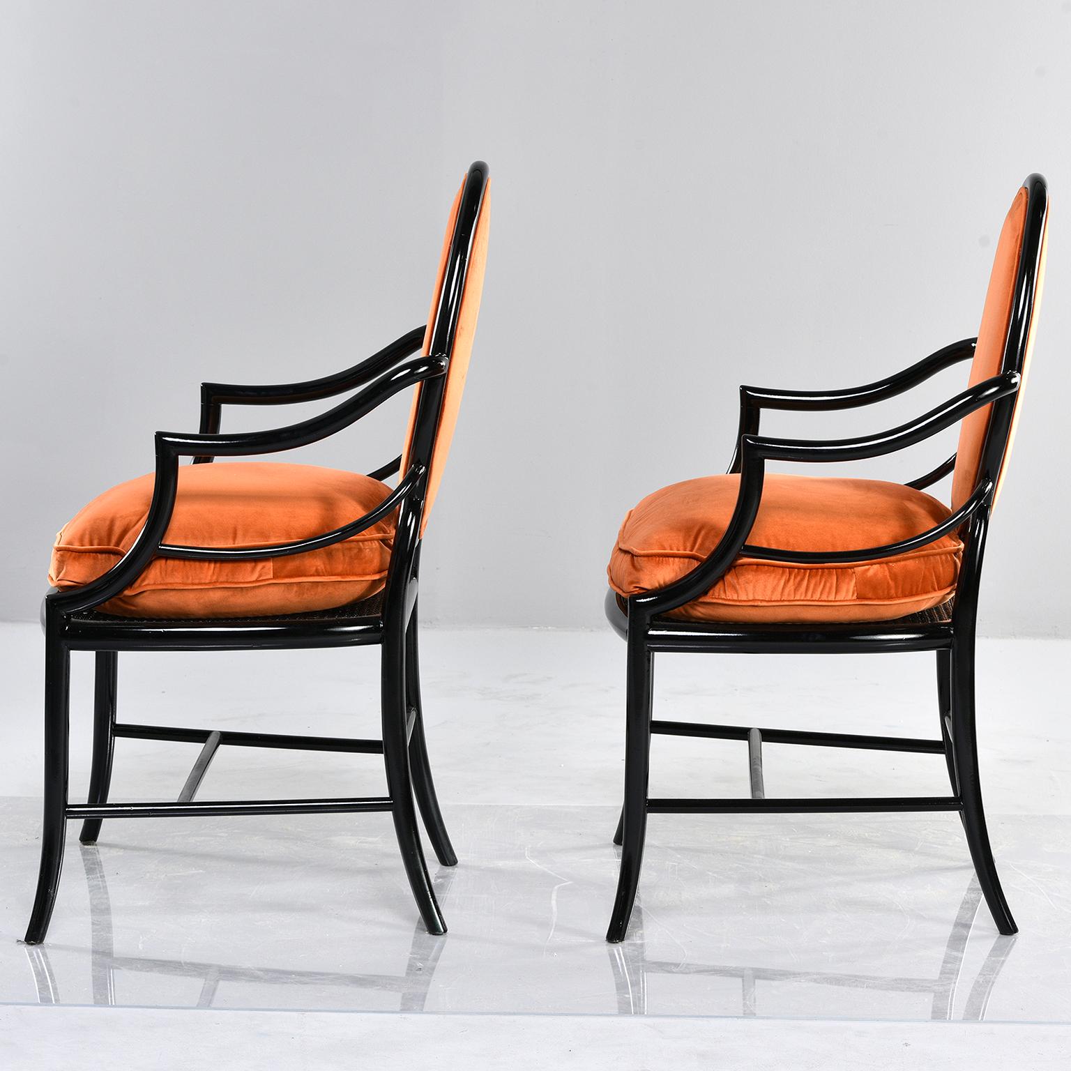 20th Century Pair of Midcentury Ebonised Bentwood Armchairs with New Orange Velvet Upholstery