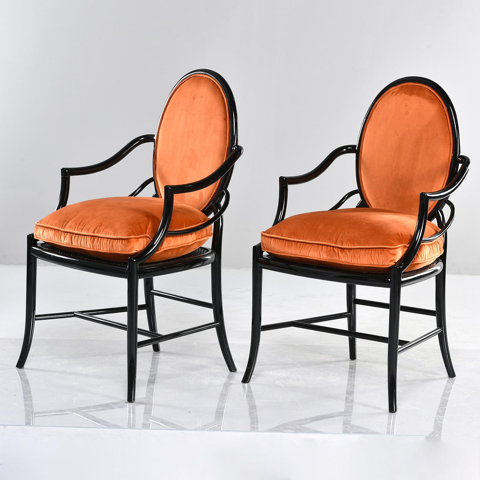 Pair of Midcentury Ebonised Bentwood Armchairs with New Orange Velvet Upholstery 1