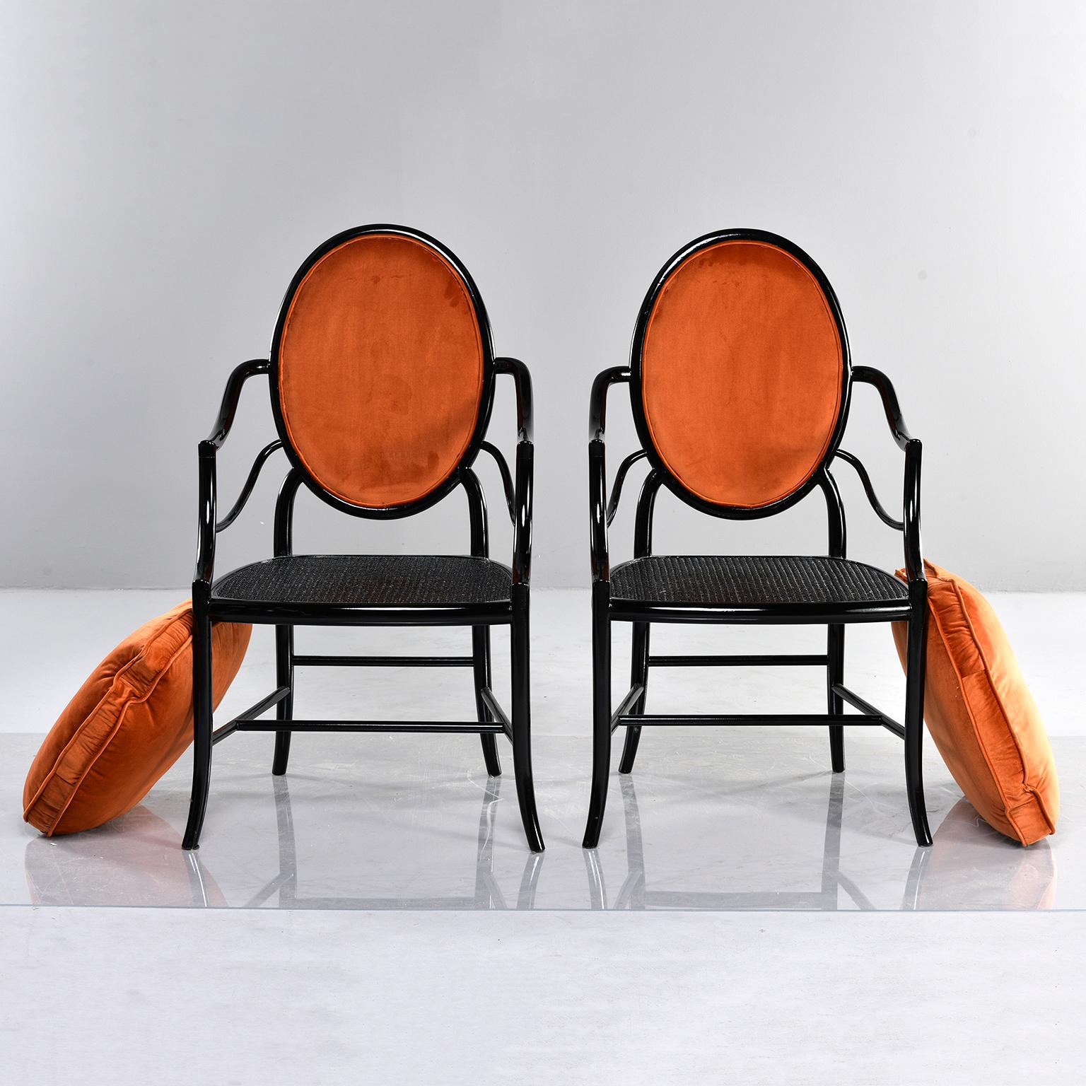 Pair of Midcentury Ebonised Bentwood Armchairs with New Orange Velvet Upholstery 2