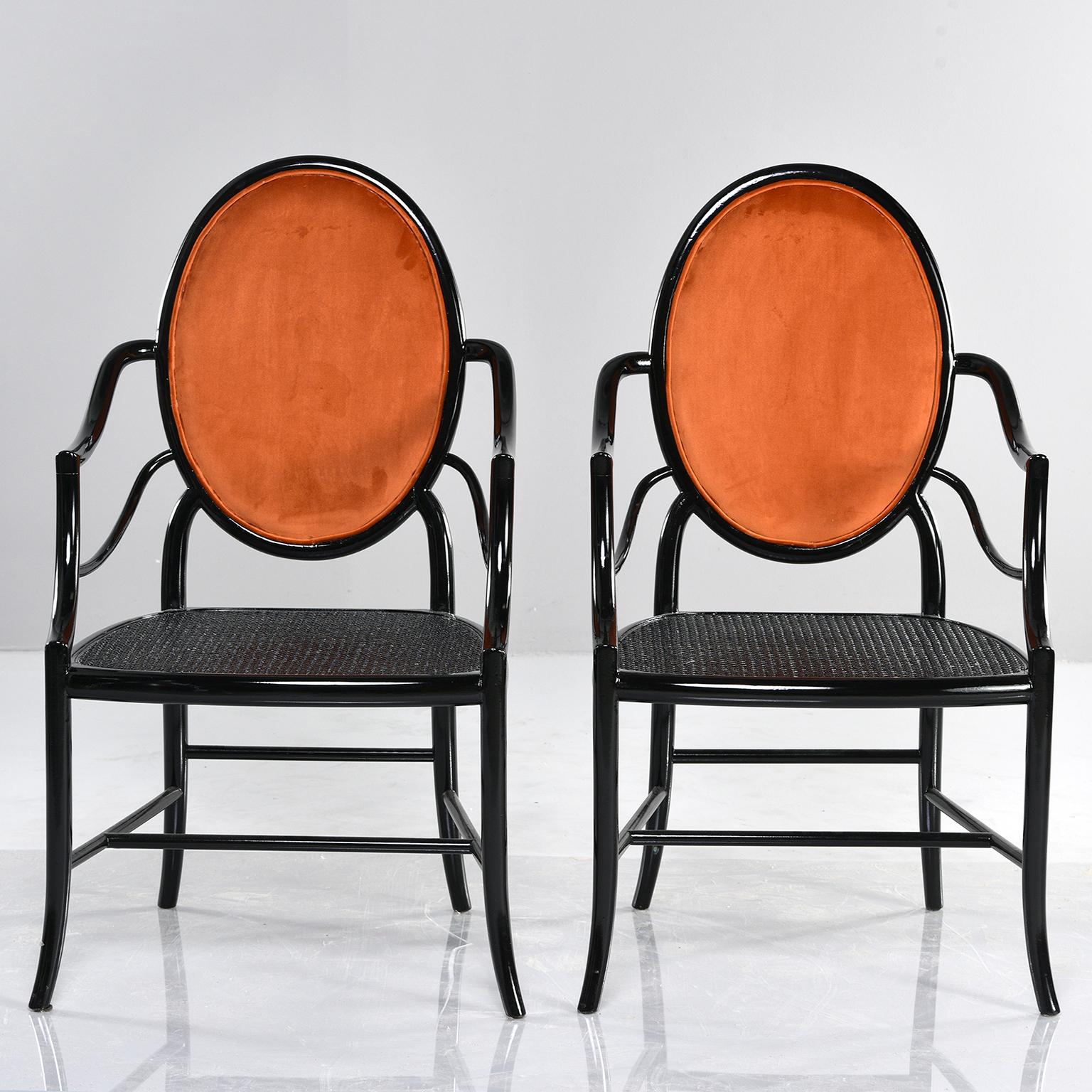 Pair of Midcentury Ebonised Bentwood Armchairs with New Orange Velvet Upholstery 3