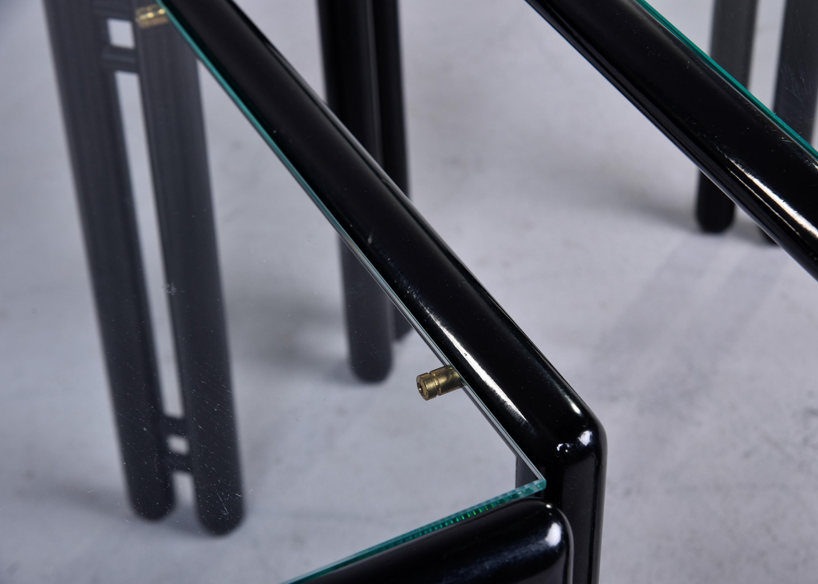 Pair Mid Century Ebonised Stacking Tables with Glass Tops  For Sale 7