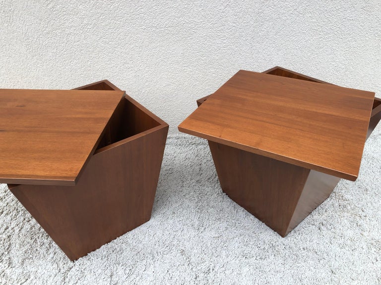 Pair of Midcentury End Table/ Cube Boxes with Storage Interiors For
