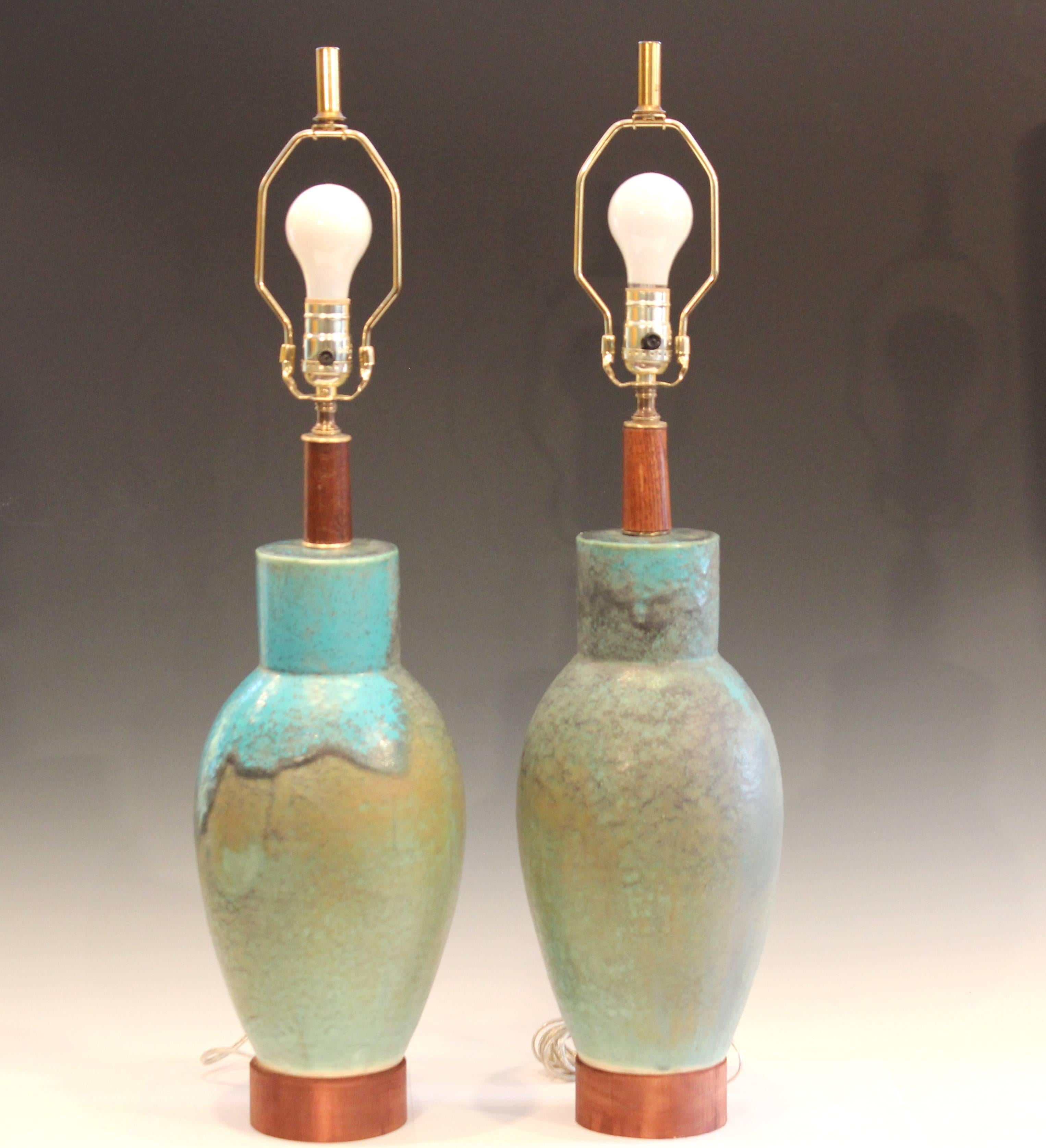 Modern Pair of Midcentury Flambe Crystalline Galloway Glaze Old Japanese Lamps Pottery