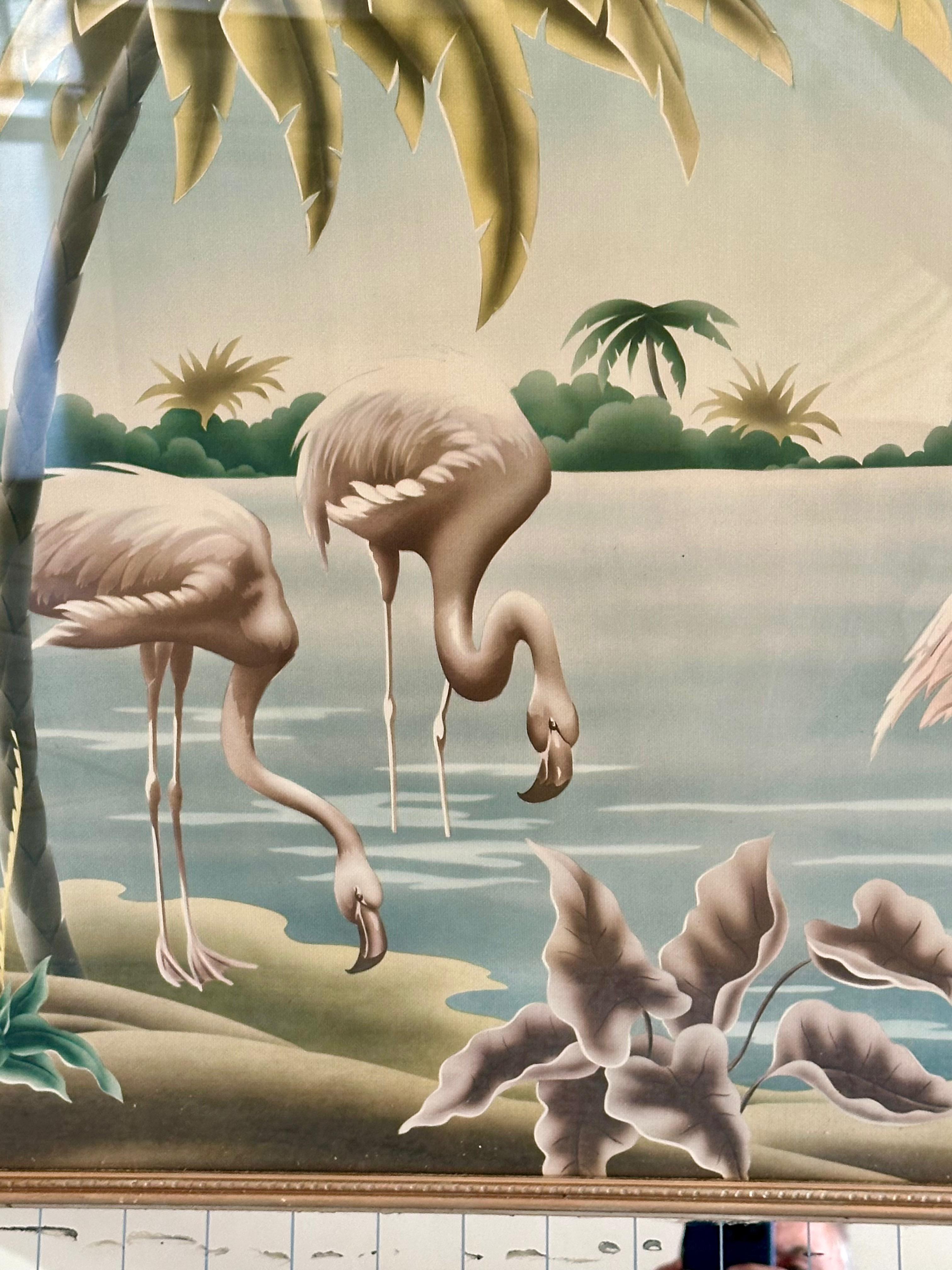 Paar Flamingo- und Egrets-Drucke von Turner aus der Mitte des Jahrhunderts in Spiegelrahmen im Angebot 4