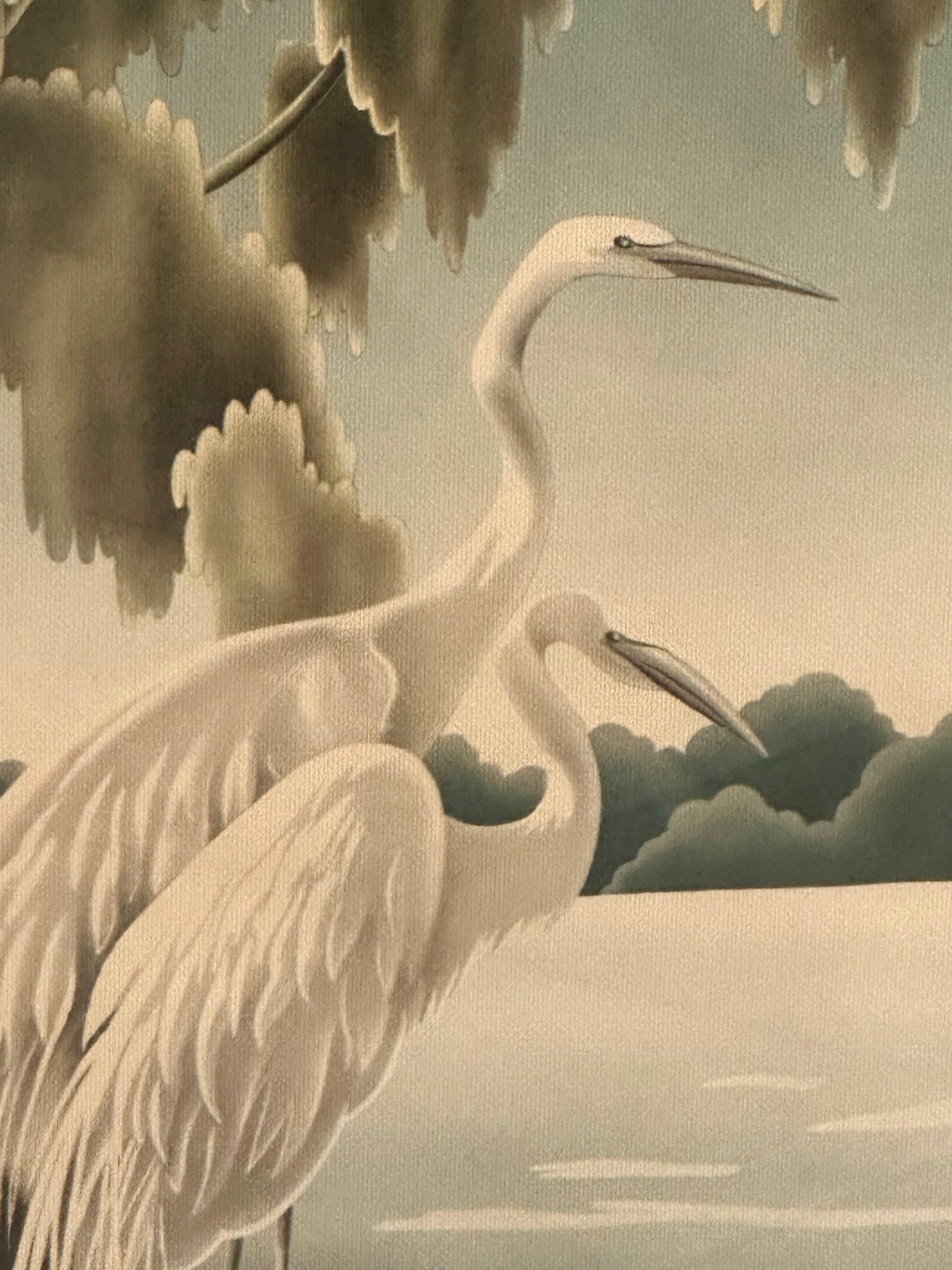 Paar Flamingo- und Egrets-Drucke von Turner aus der Mitte des Jahrhunderts in Spiegelrahmen im Angebot 5