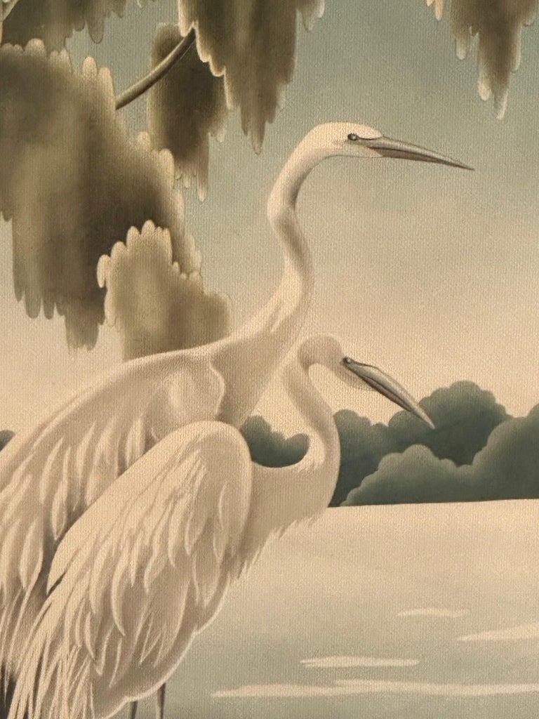 Pair Mid Century Flamingo and Egrets Prints by Turner in Mirror