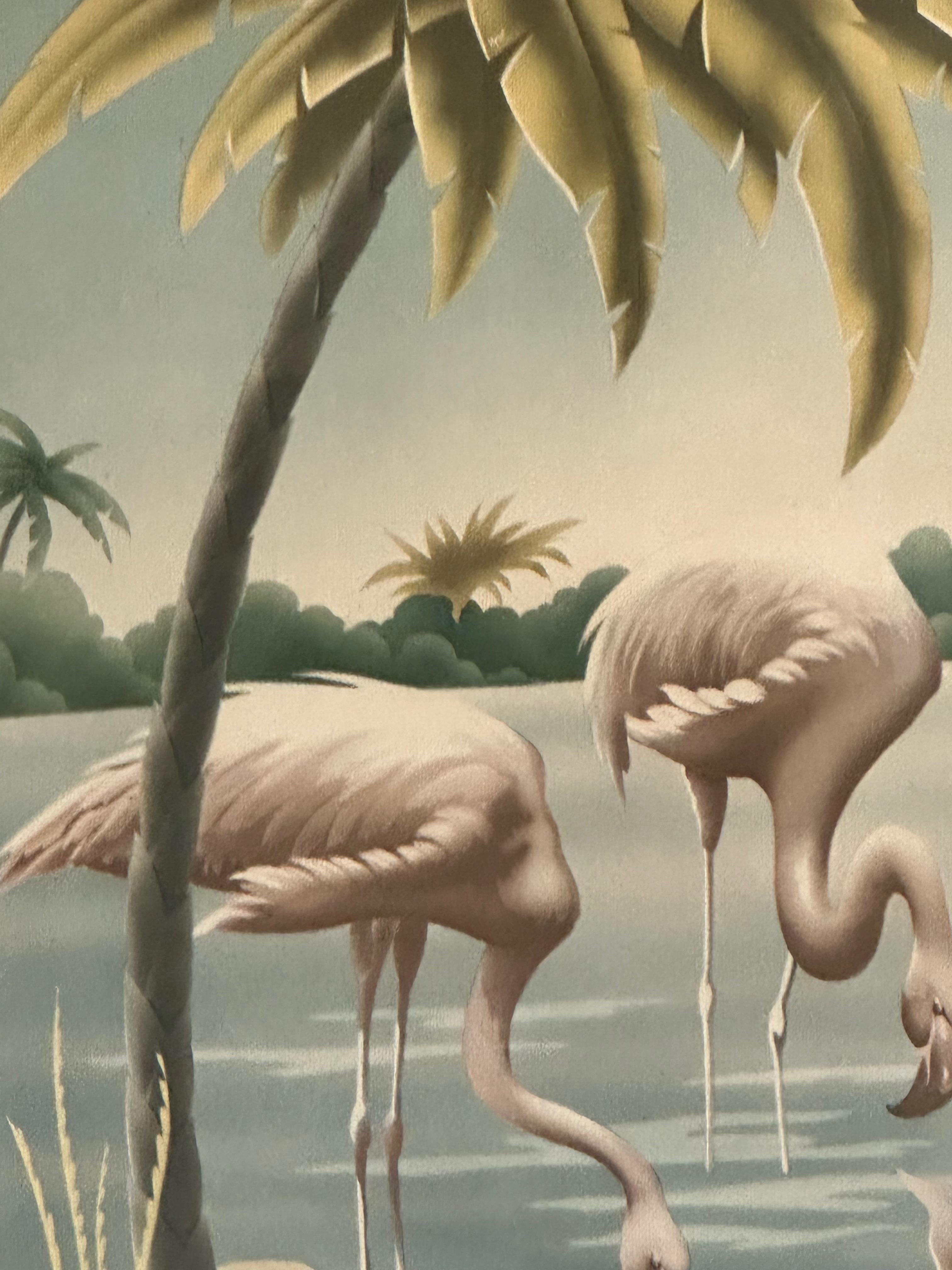 Paar Flamingo- und Egrets-Drucke von Turner aus der Mitte des Jahrhunderts in Spiegelrahmen im Angebot 7