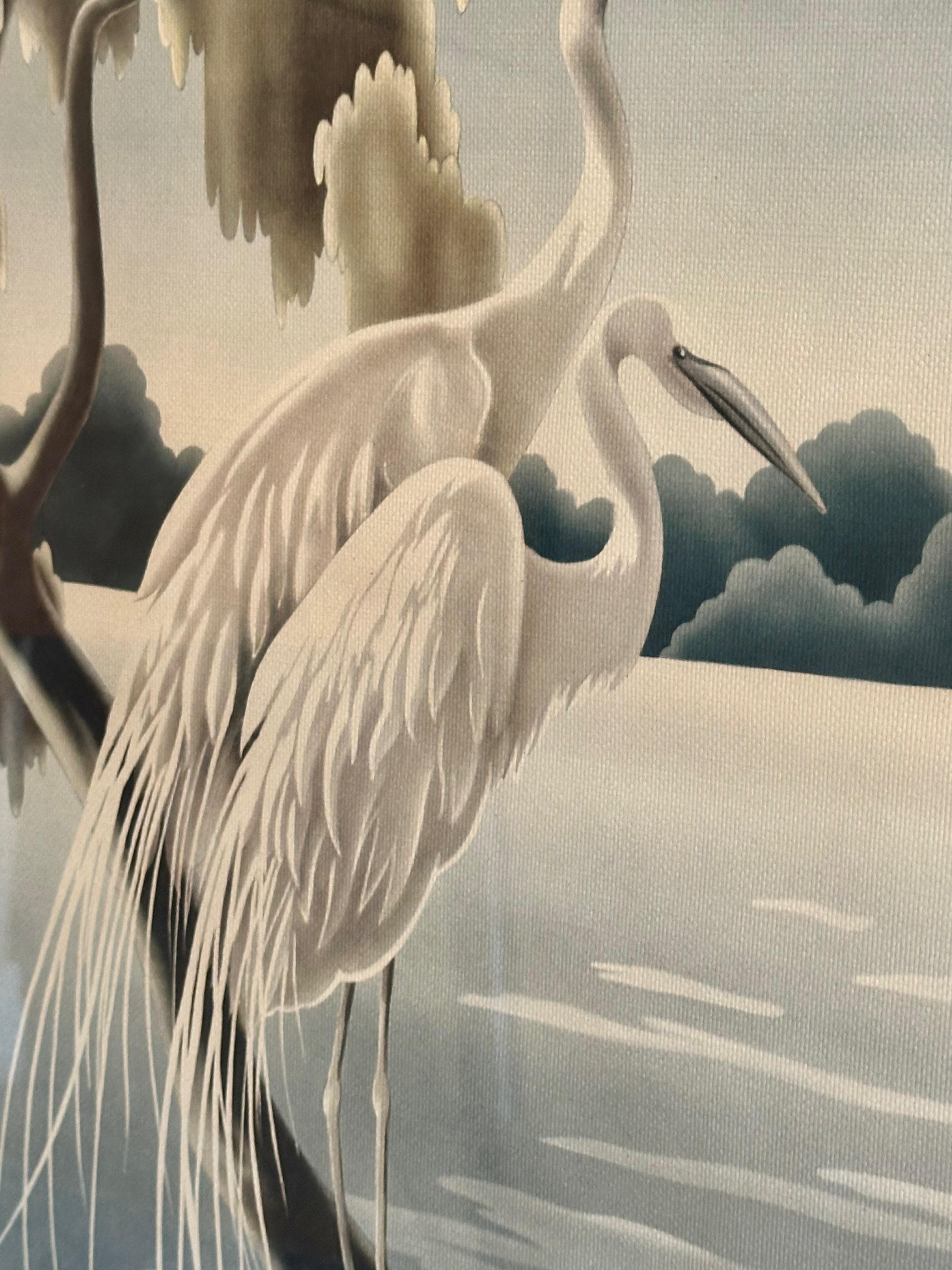 Paar Flamingo- und Egrets-Drucke von Turner aus der Mitte des Jahrhunderts in Spiegelrahmen im Angebot 2