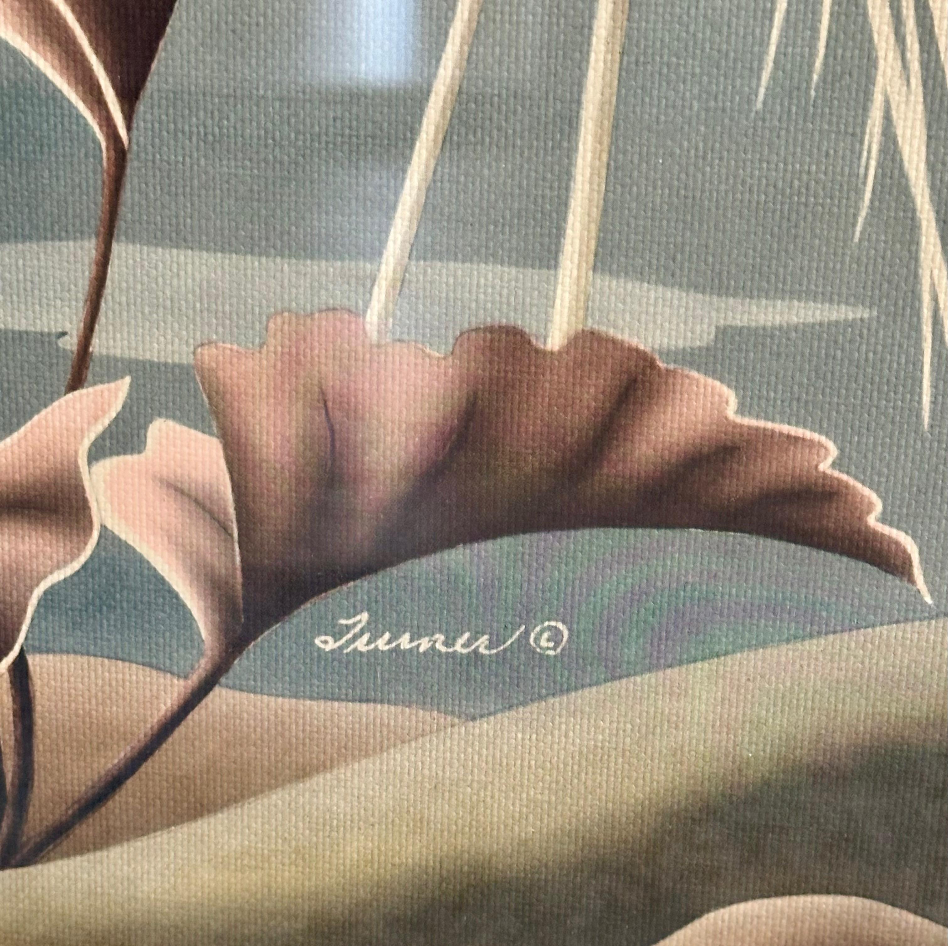 Paar Flamingo- und Egrets-Drucke von Turner aus der Mitte des Jahrhunderts in Spiegelrahmen im Angebot 3