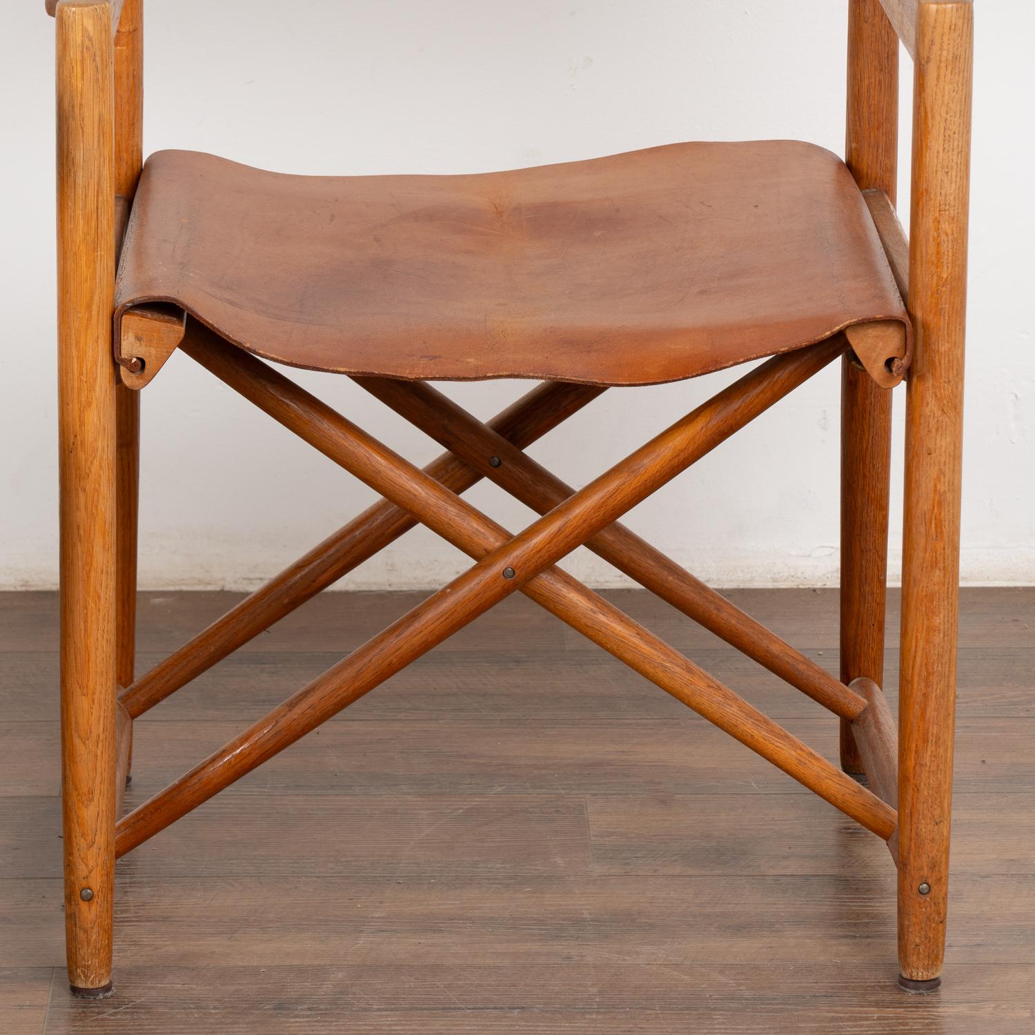 Pair, Mid Century Folding Brown Leather Chairs, Denmark circa 1960 5