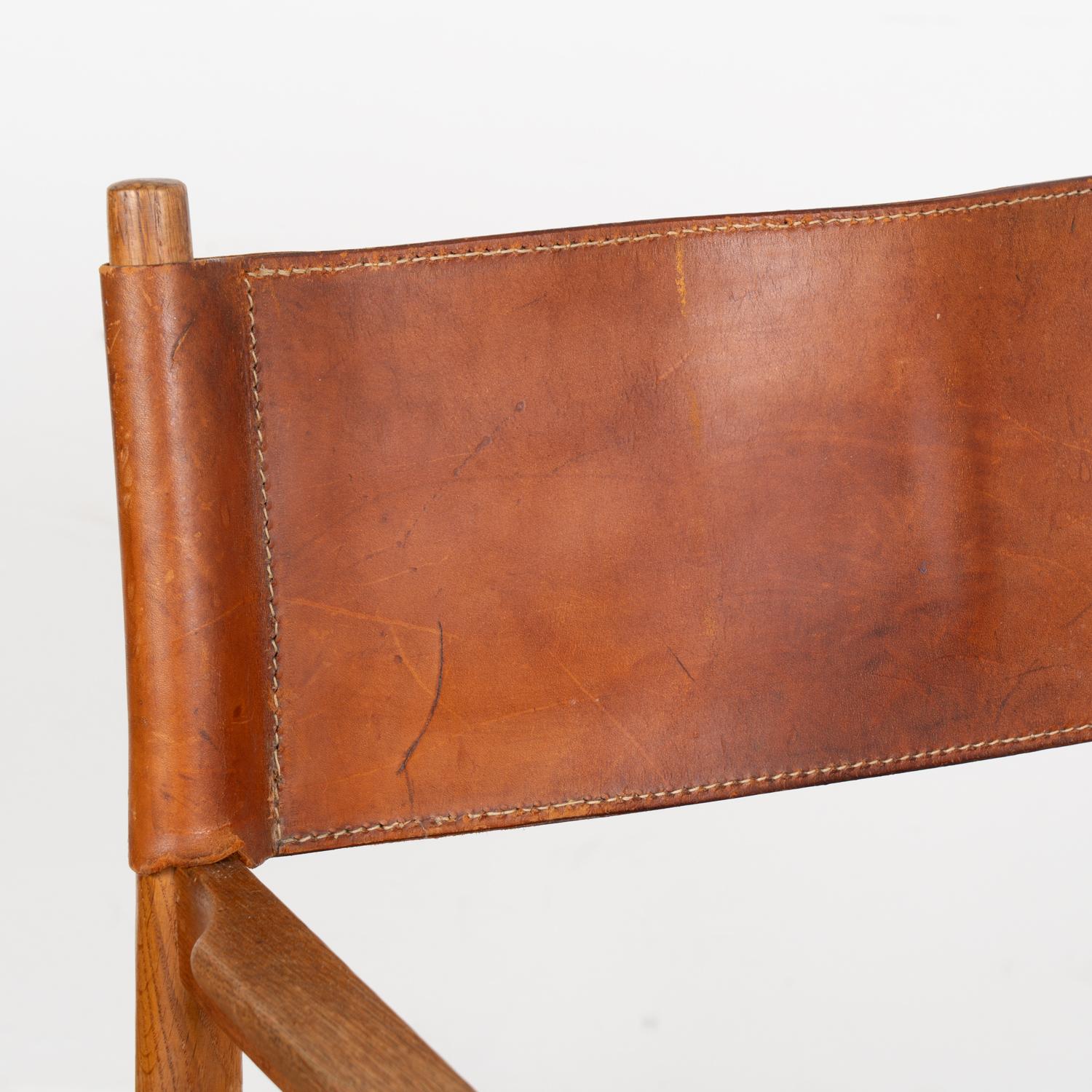 20th Century Pair, Mid Century Folding Brown Leather Chairs, Denmark circa 1960