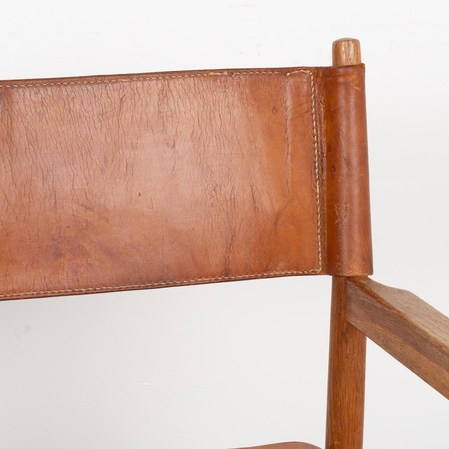 Pair, Mid Century Folding Brown Leather Chairs, Denmark circa 1960 1