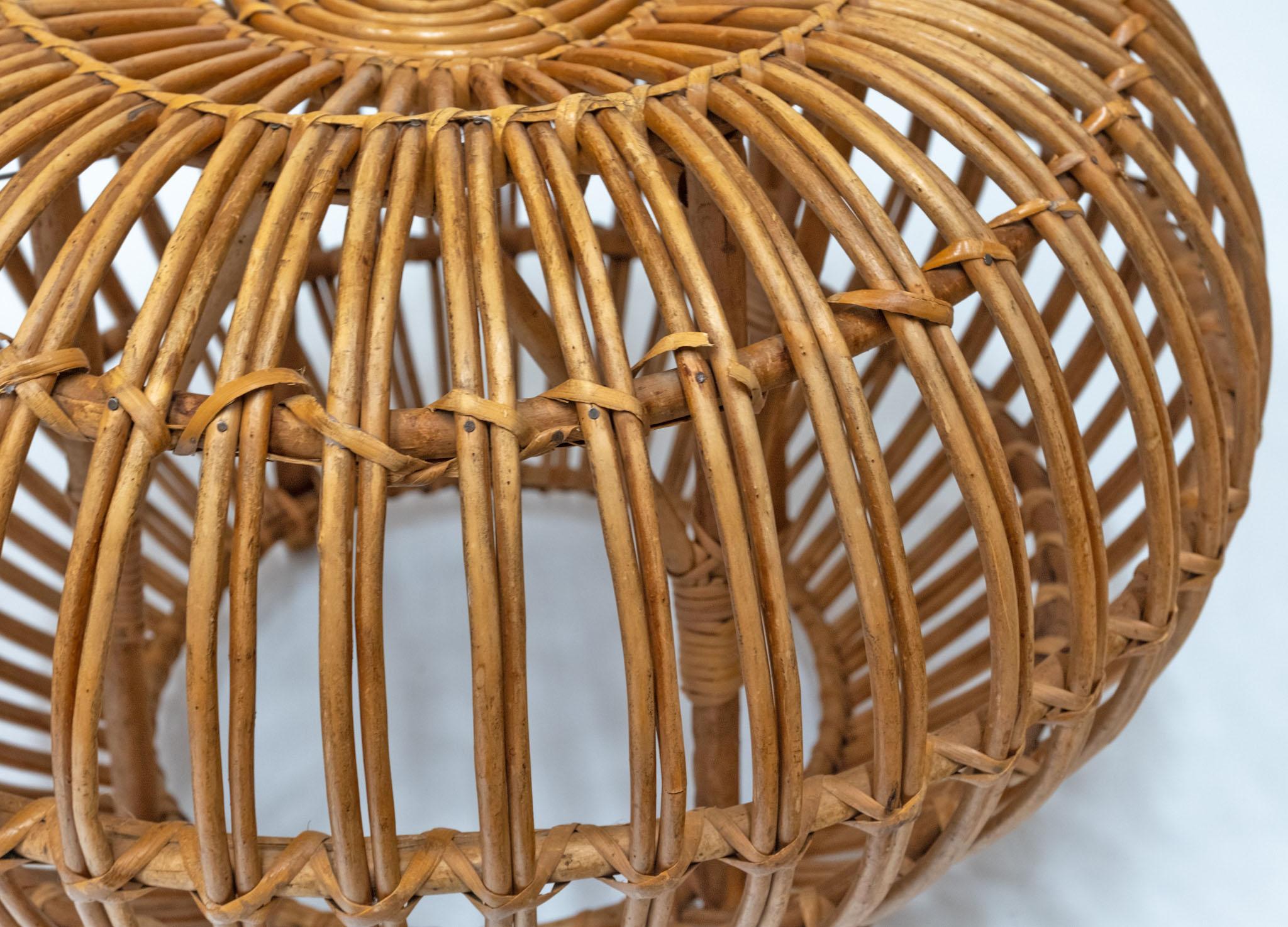 Pair Mid century Franco Albini Large Rattan Cane 'lobster Pot' Ottoman Stools For Sale 5