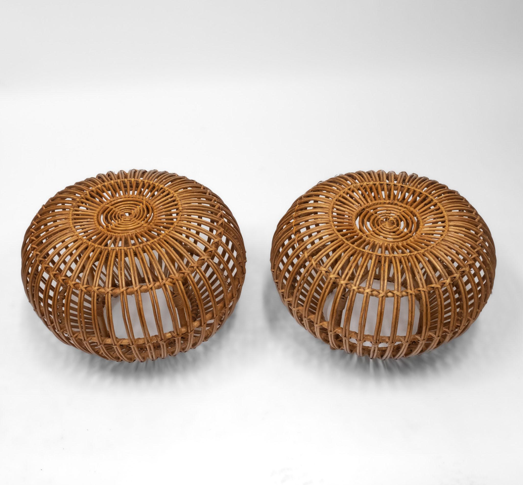 Pair Mid century Franco Albini Large Rattan Cane 'lobster Pot' Ottoman Stools For Sale 6