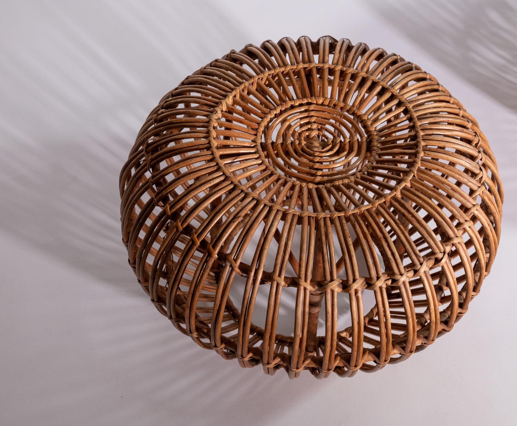 Mid-Century Modern Pair Mid century Franco Albini Large Rattan Cane 'lobster Pot' Ottoman Stools For Sale
