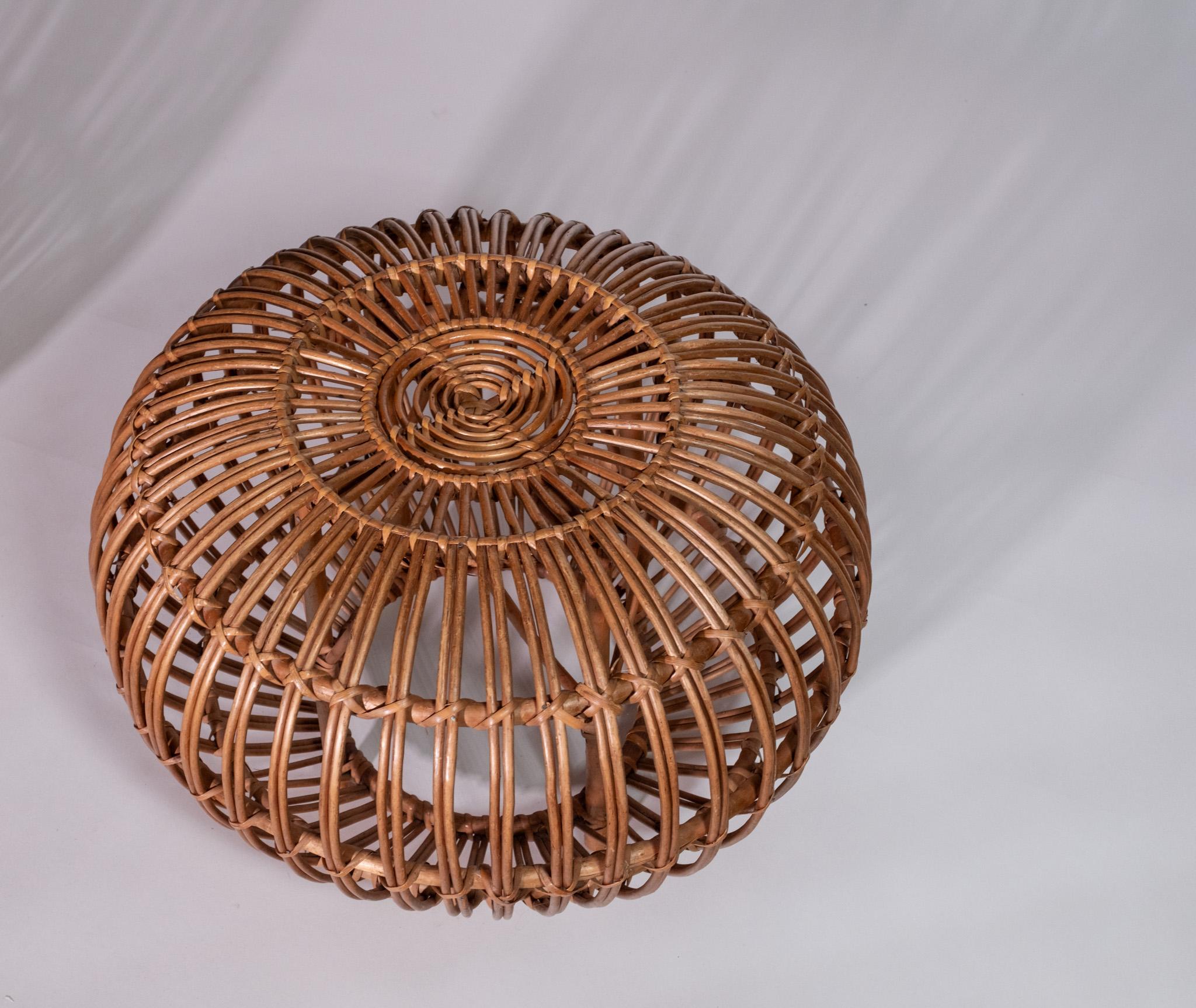 Italian Pair Mid century Franco Albini Large Rattan Cane 'lobster Pot' Ottoman Stools For Sale