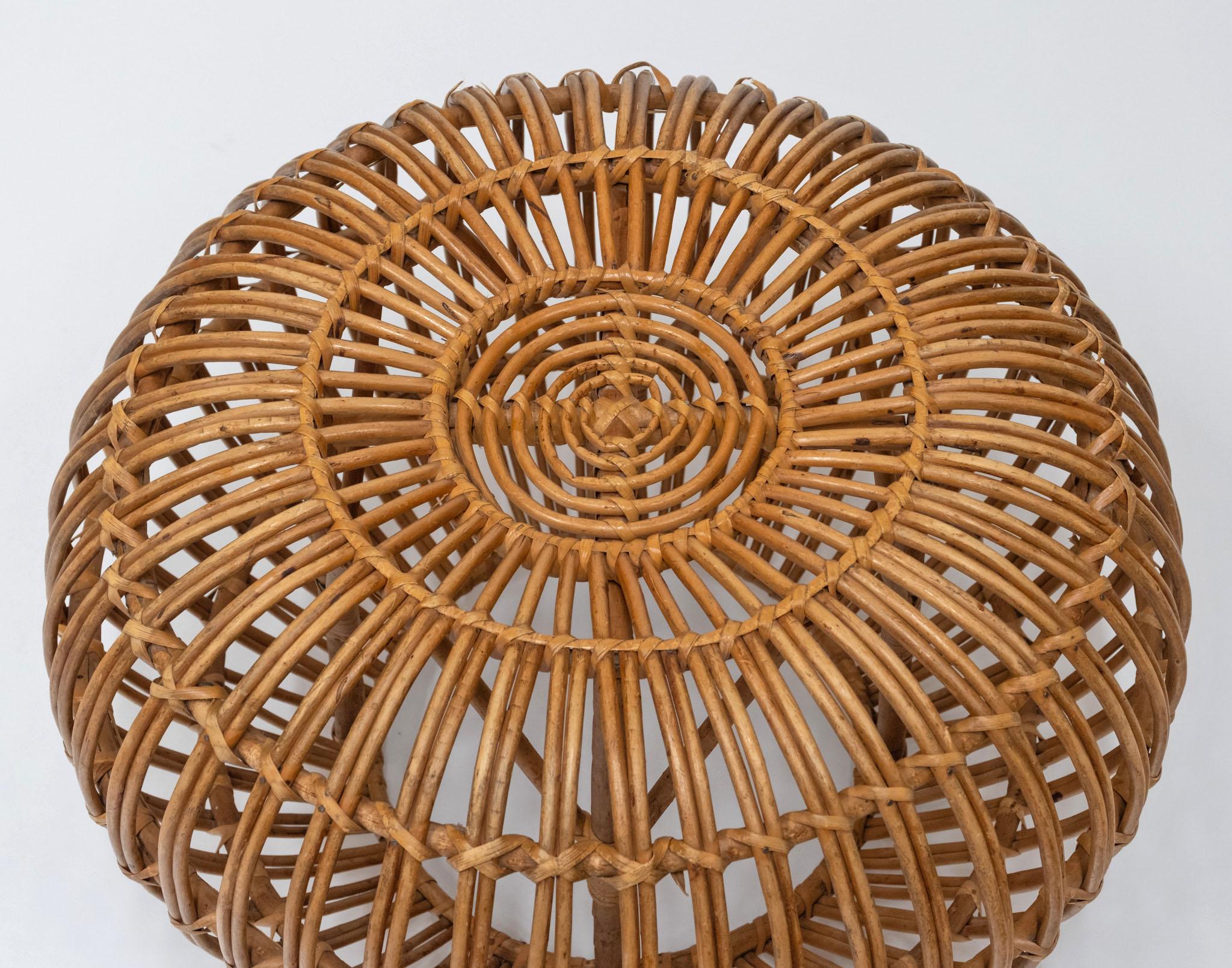 20th Century Pair Mid century Franco Albini Large Rattan Cane 'lobster Pot' Ottoman Stools For Sale