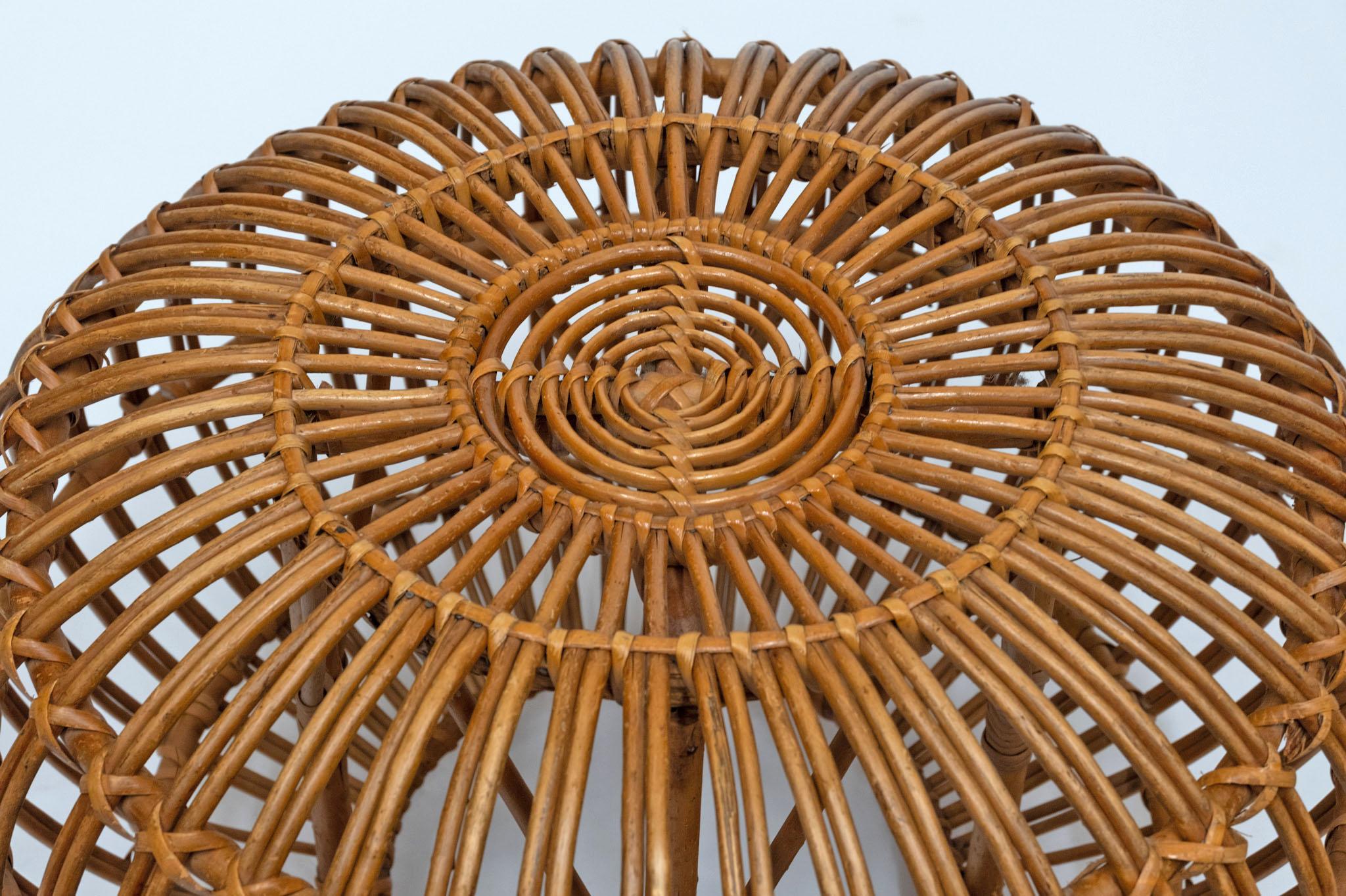 Wicker Pair Mid century Franco Albini Large Rattan Cane 'lobster Pot' Ottoman Stools For Sale