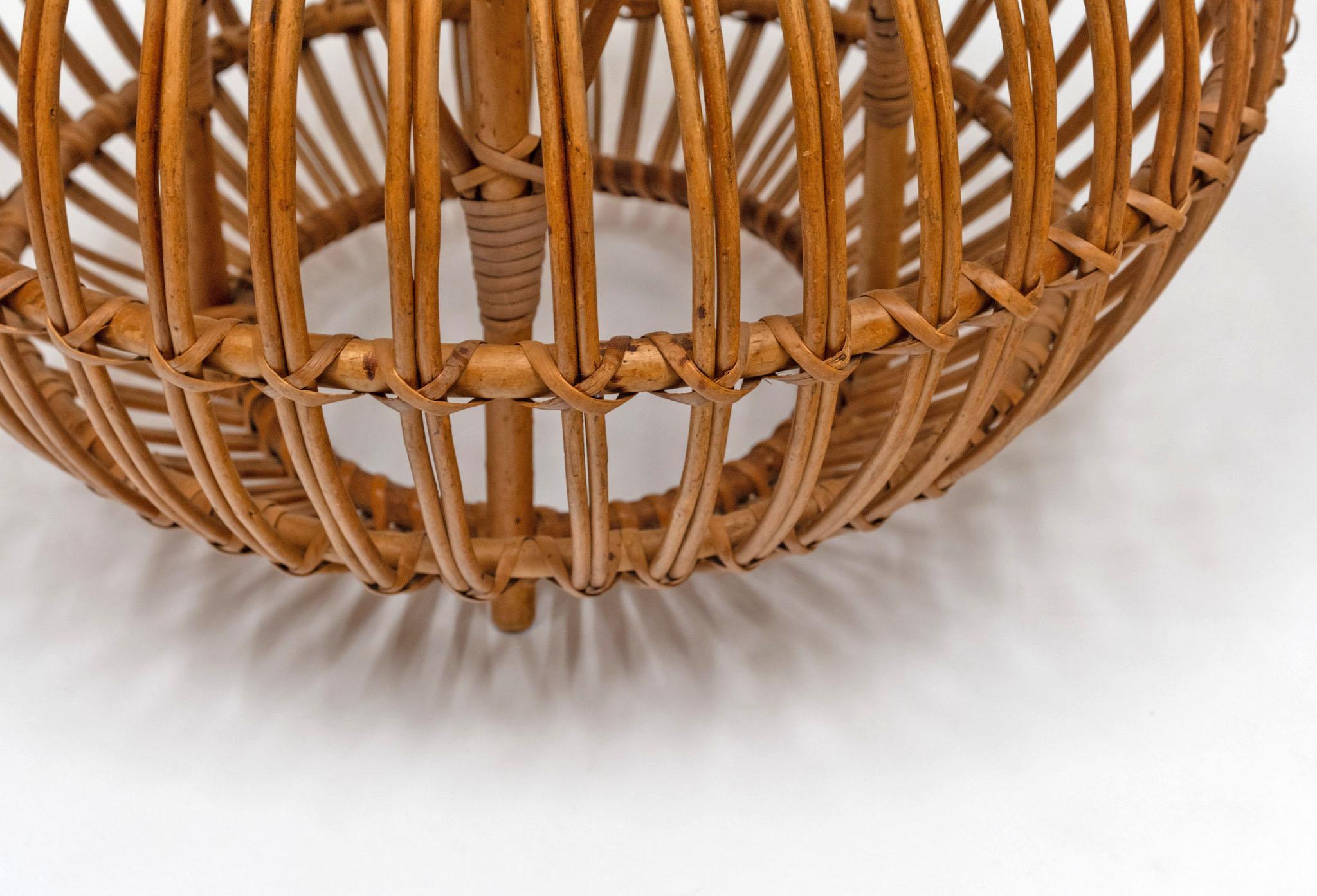 Pair Mid century Franco Albini Large Rattan Cane 'lobster Pot' Ottoman Stools For Sale 1