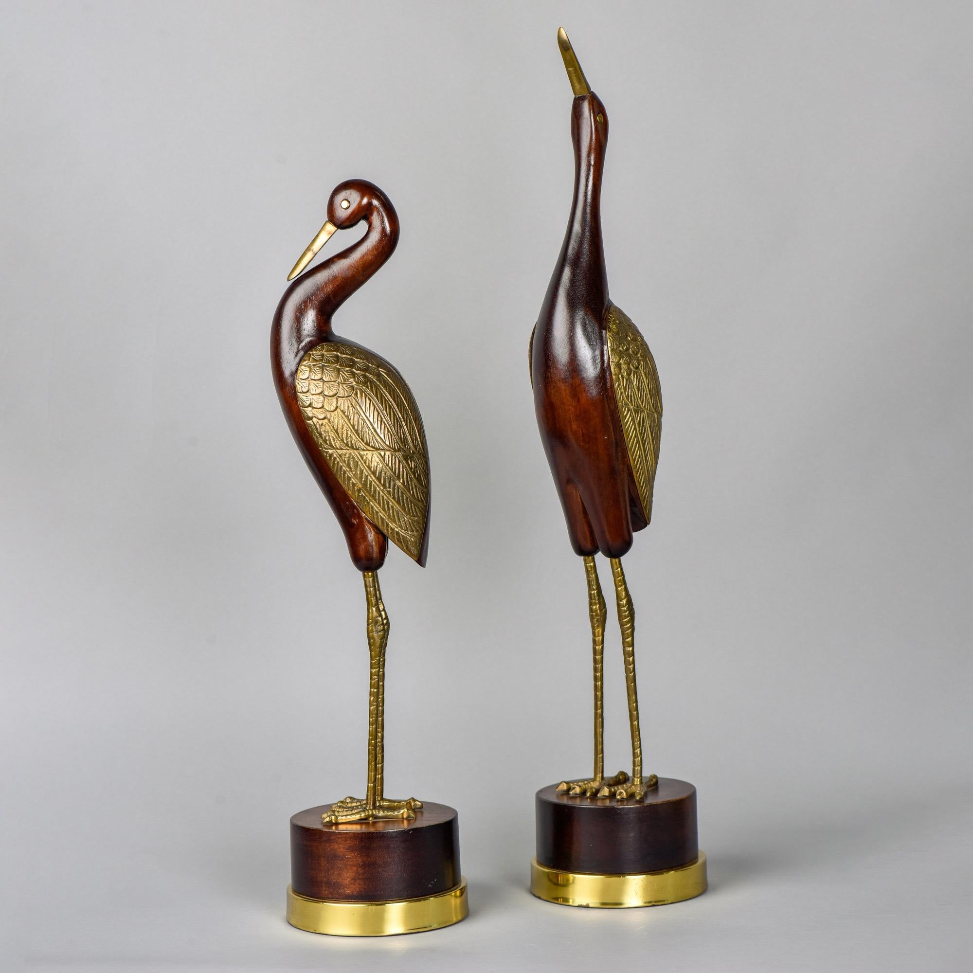 Pair of Midcentury Frederick Cooper Wood and Brass Birds In Good Condition In Troy, MI