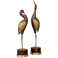 Pair of Midcentury Frederick Cooper Wood and Brass Birds