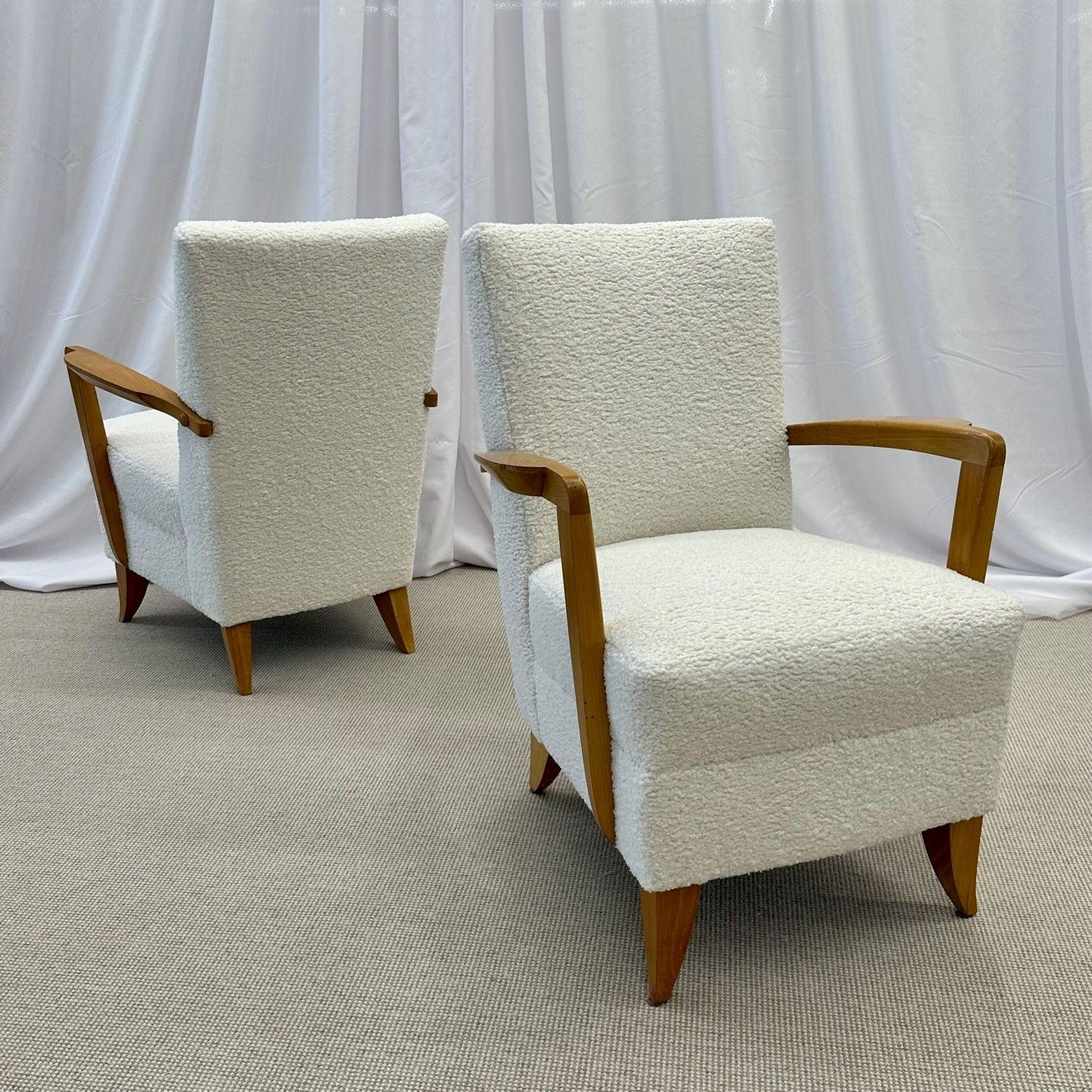 Andre Domin, Maison Dominque, French Art Deco, Lounge Chairs, Sycamore, Boucle In Good Condition For Sale In Stamford, CT