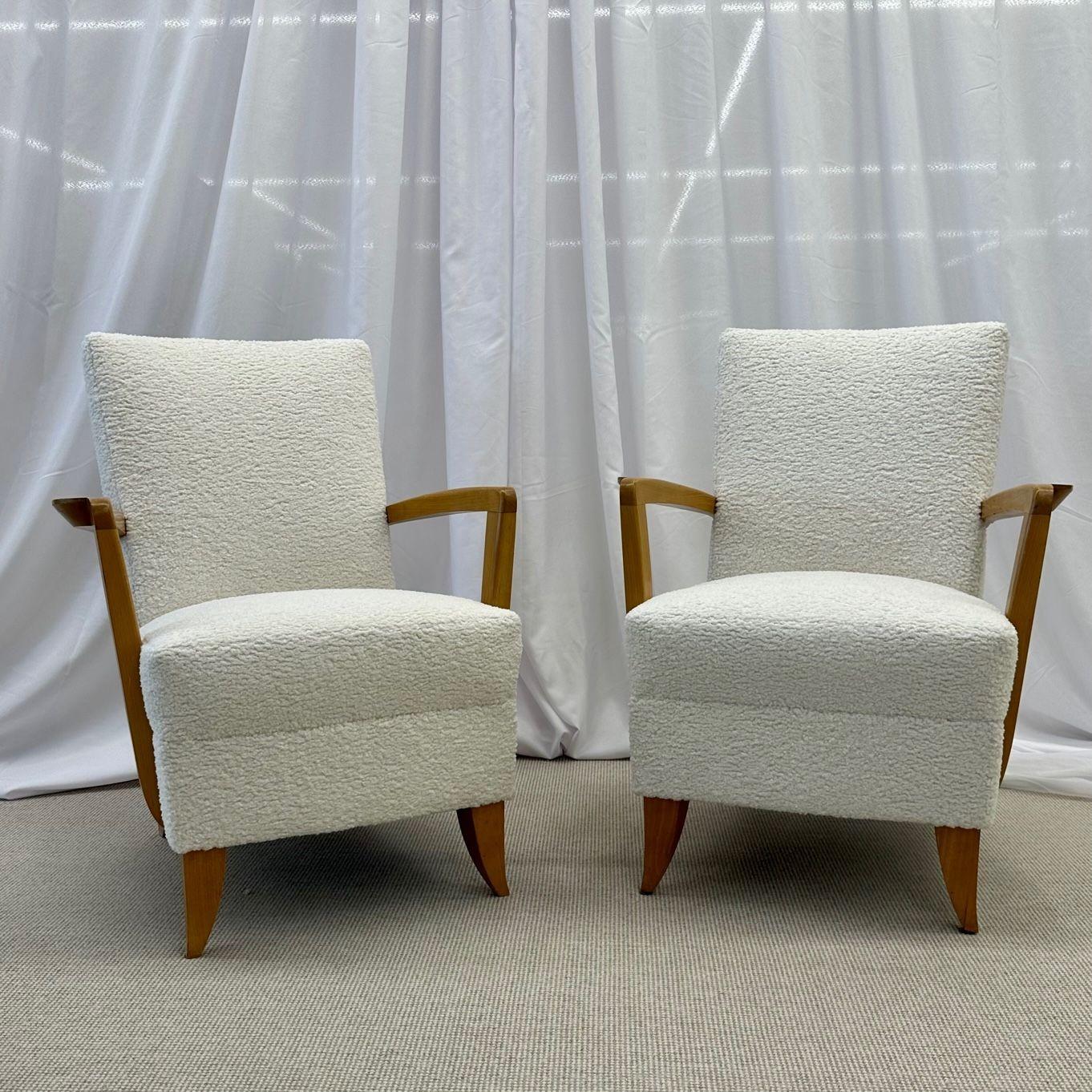 Mid-20th Century Andre Domin, Maison Dominque, French Art Deco, Lounge Chairs, Sycamore, Boucle For Sale