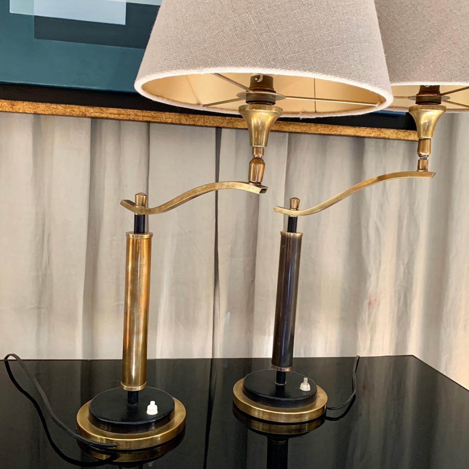 Pair Mid Century French Brass Desk Tablle Lamps by Mathieu For Sale 4