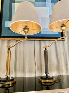 Pair Mid Century French Brass Desk Tablle Lamps by Mathieu