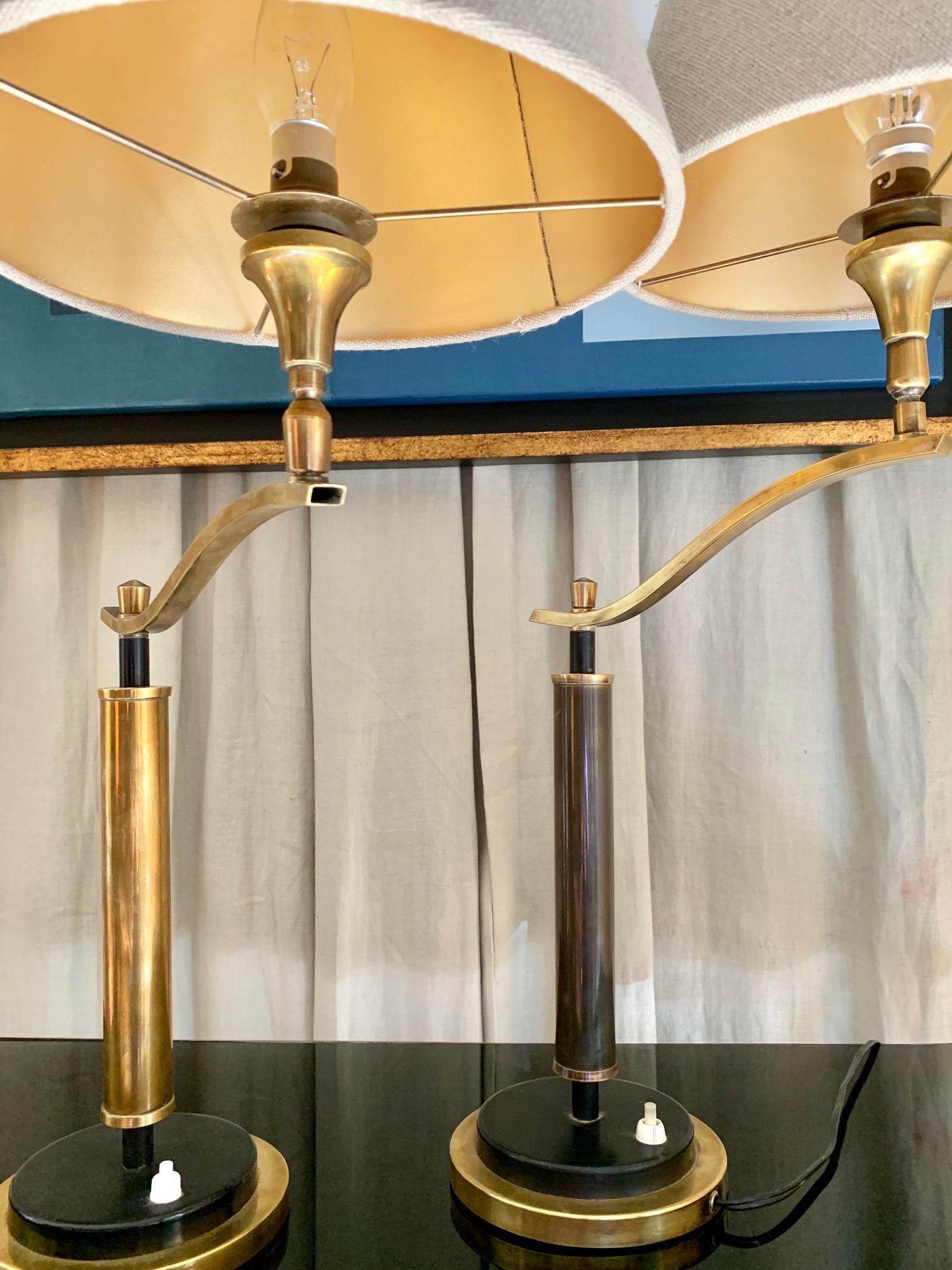 20th Century Pair Mid Century French Brass Desk Tablle Lamps by Mathieu For Sale