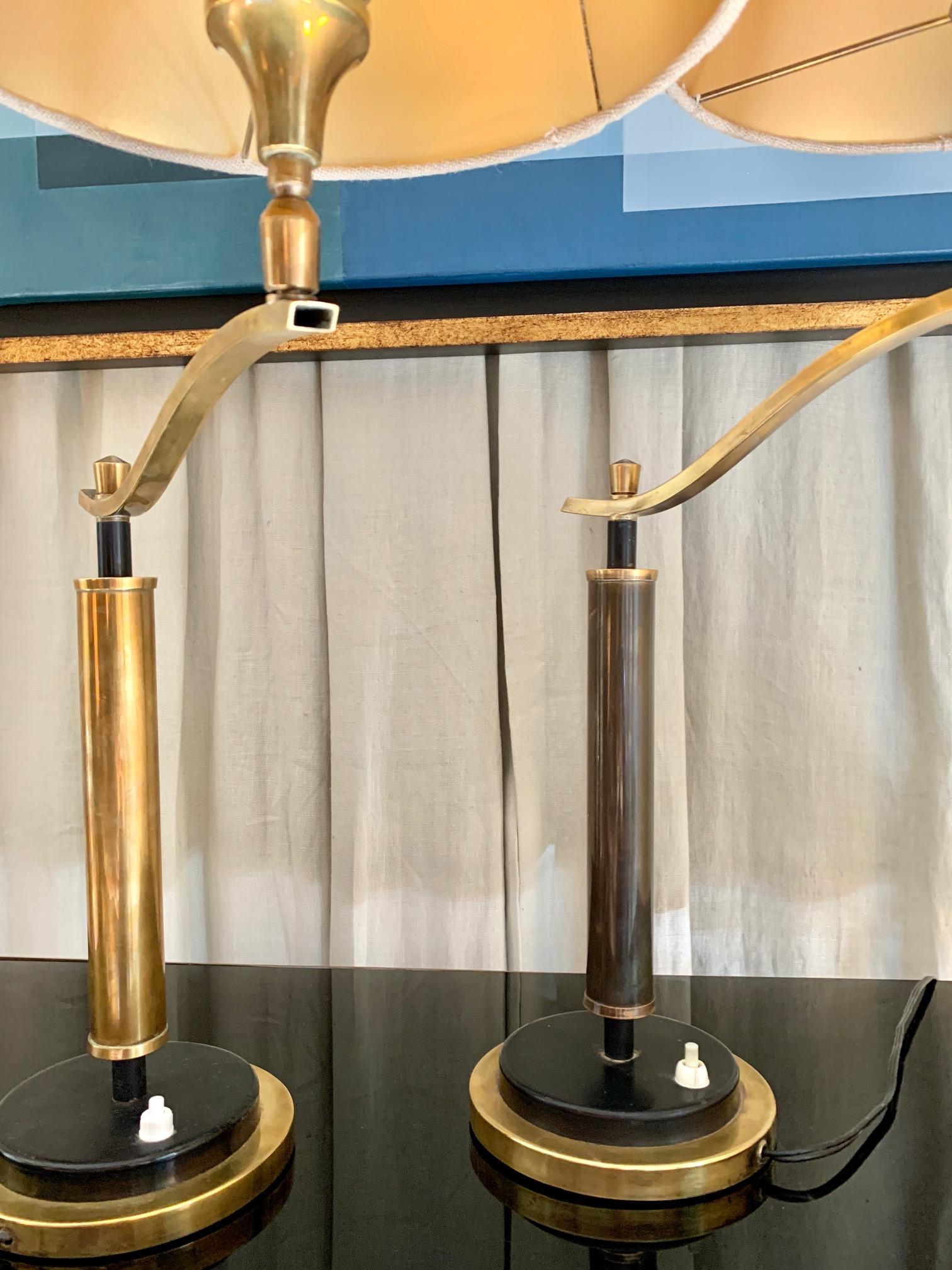 Pair Mid Century French Brass Desk Tablle Lamps by Mathieu For Sale 1