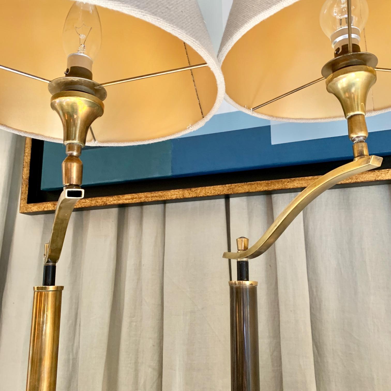 Pair Mid Century French Brass Desk Tablle Lamps by Mathieu For Sale 2