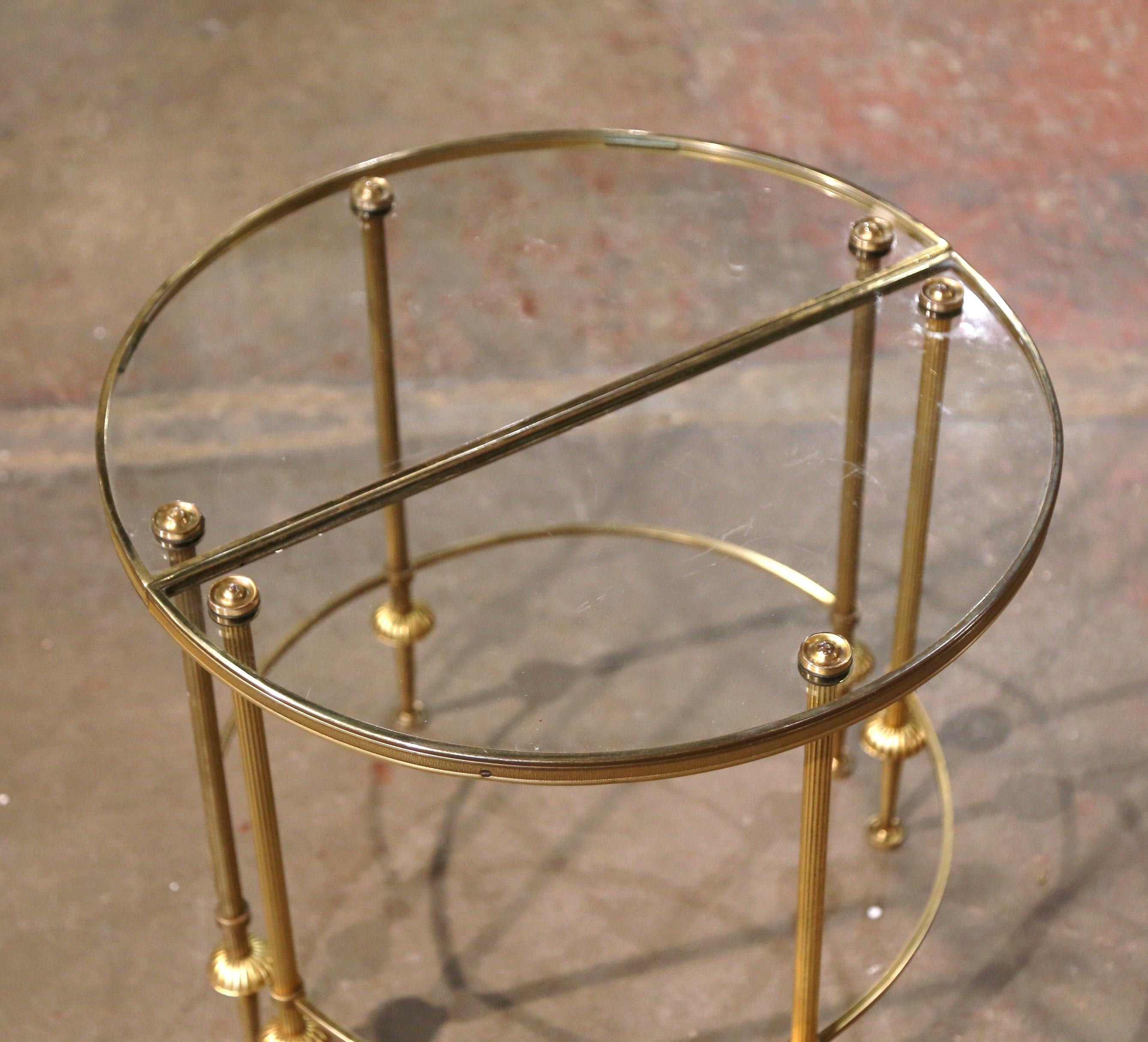 Pair Mid-Century French Brass & Glass Demi-Lune Side Tables Maison Baguès Style 5
