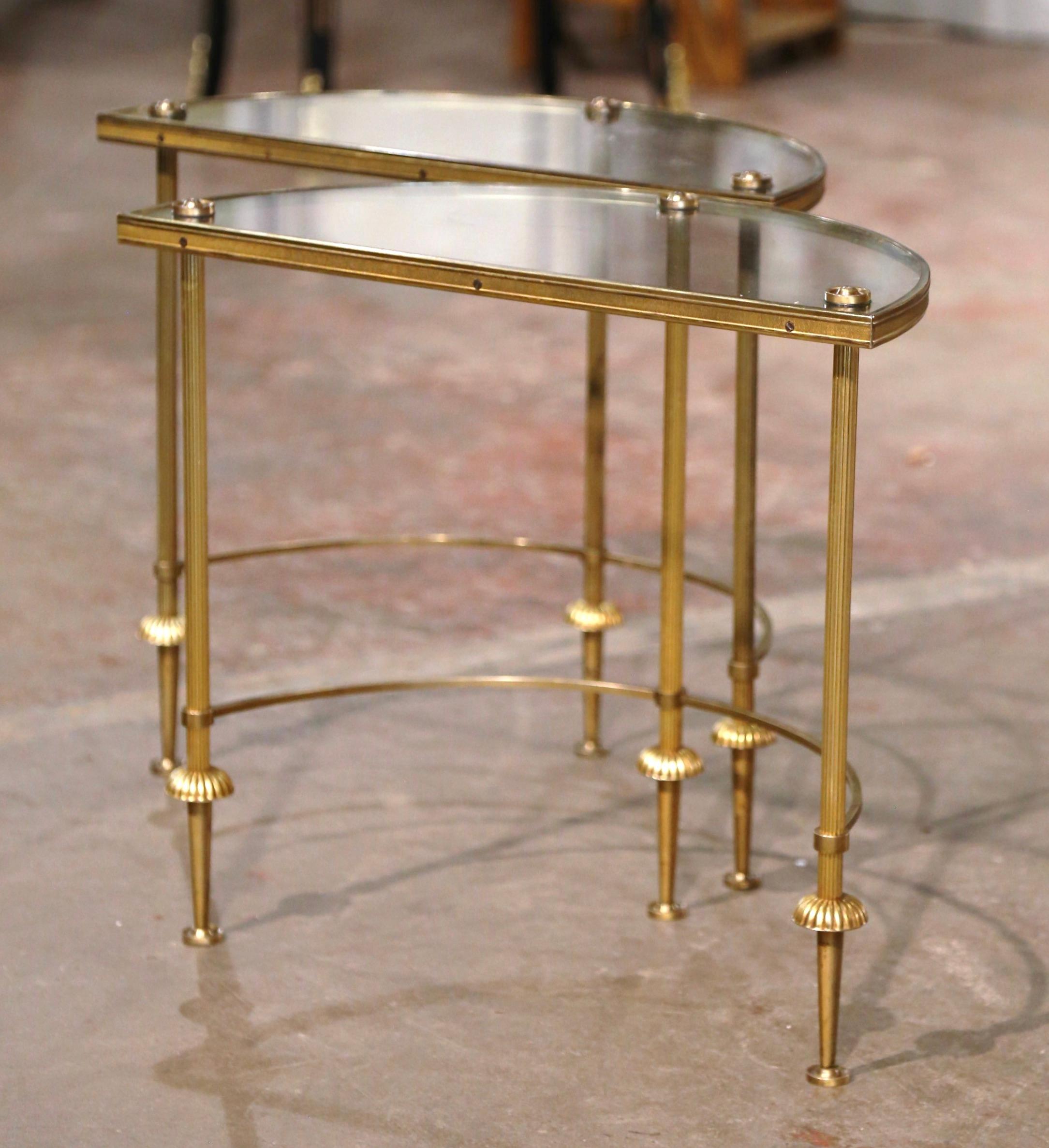 Pair Mid-Century French Brass & Glass Demi-Lune Side Tables Maison Baguès Style 9