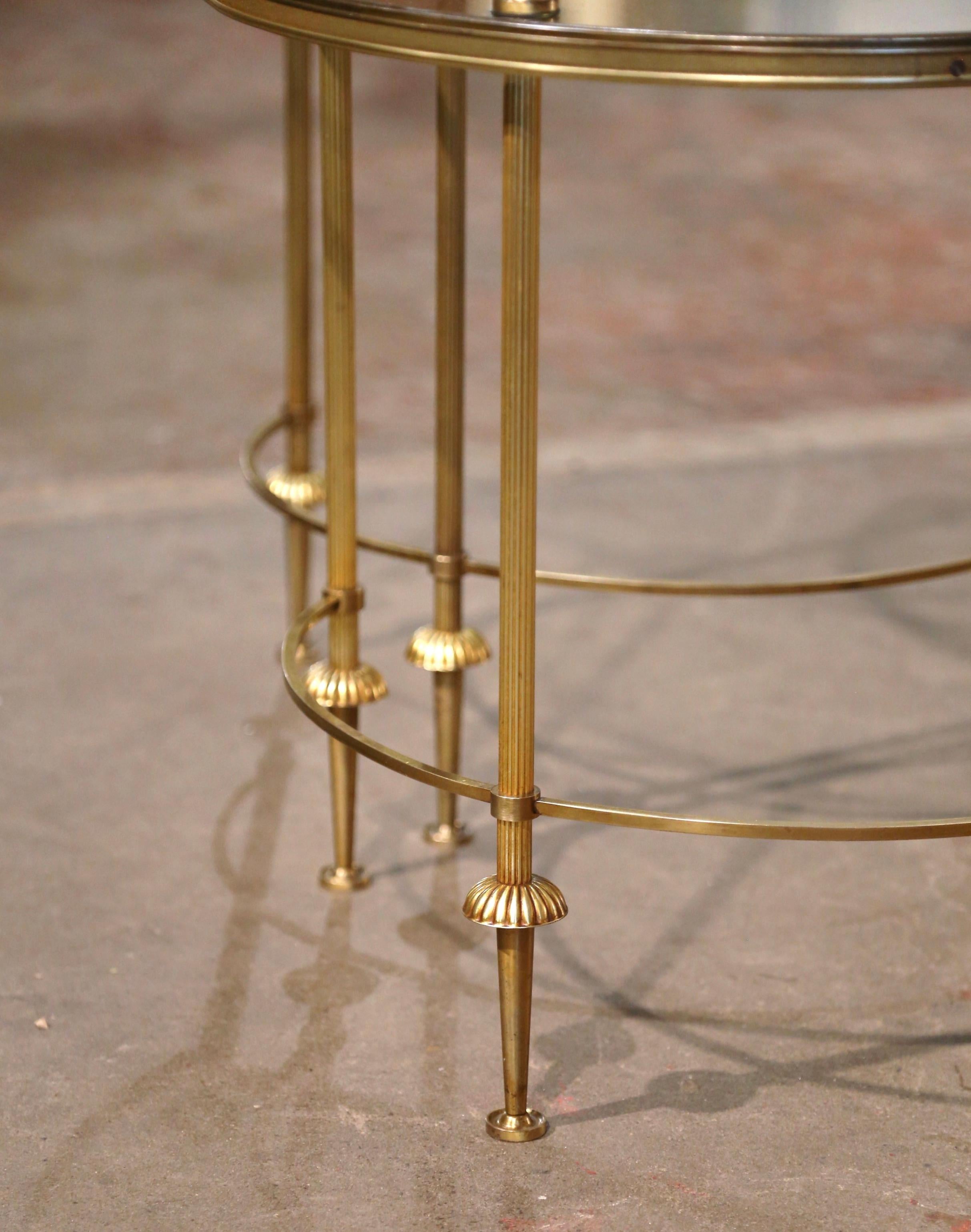 Pair Mid-Century French Brass & Glass Demi-Lune Side Tables Maison Baguès Style 2