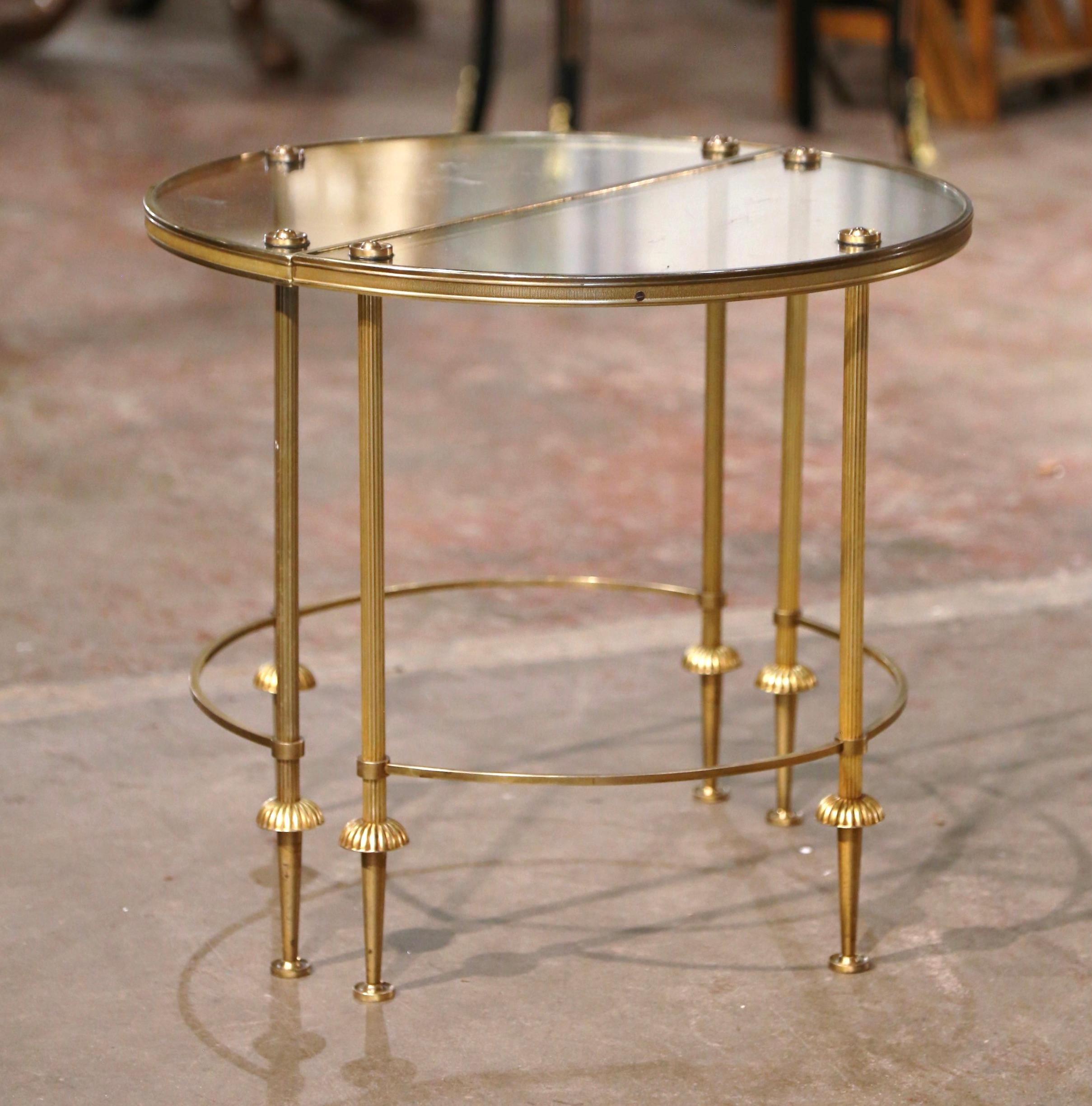 Pair Mid-Century French Brass & Glass Demi-Lune Side Tables Maison Baguès Style 3