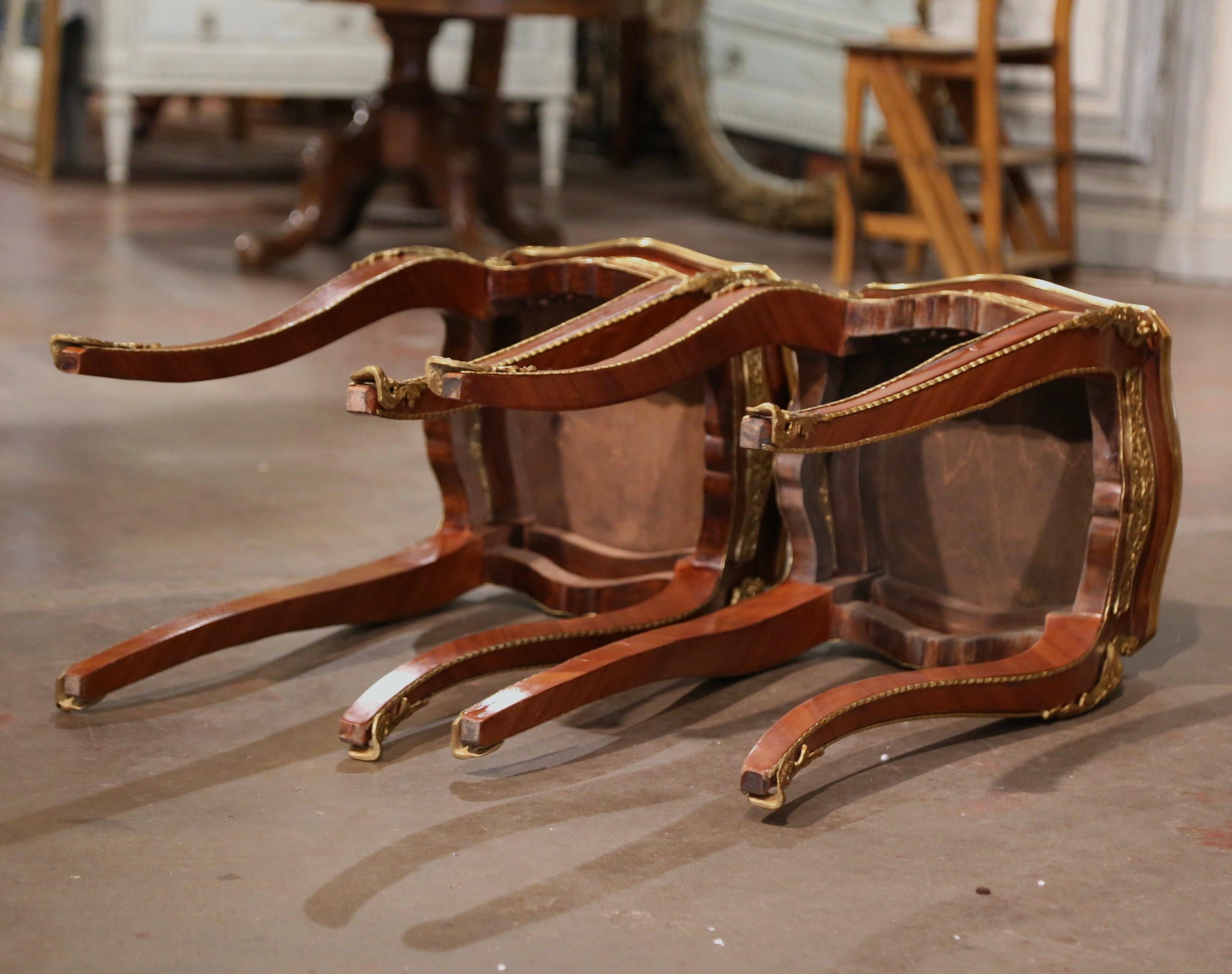 Pair Mid-Century French Louis XV Marquetry Inlaid and Ormolu Mounted Side Tables For Sale 7