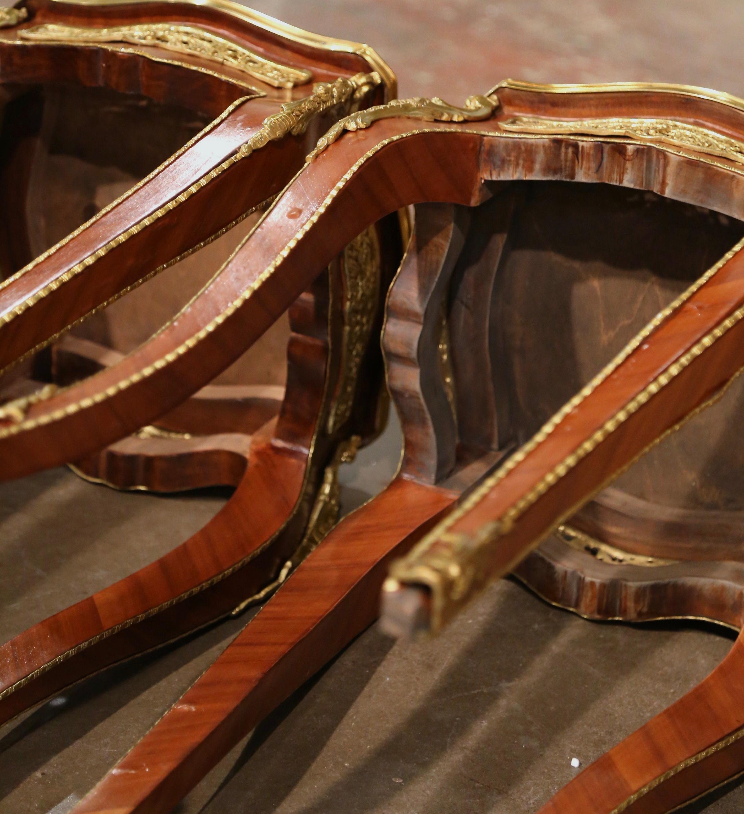 Pair Mid-Century French Louis XV Marquetry Inlaid and Ormolu Mounted Side Tables For Sale 8