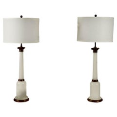 Pair Mid-Century French Opaline Lamps