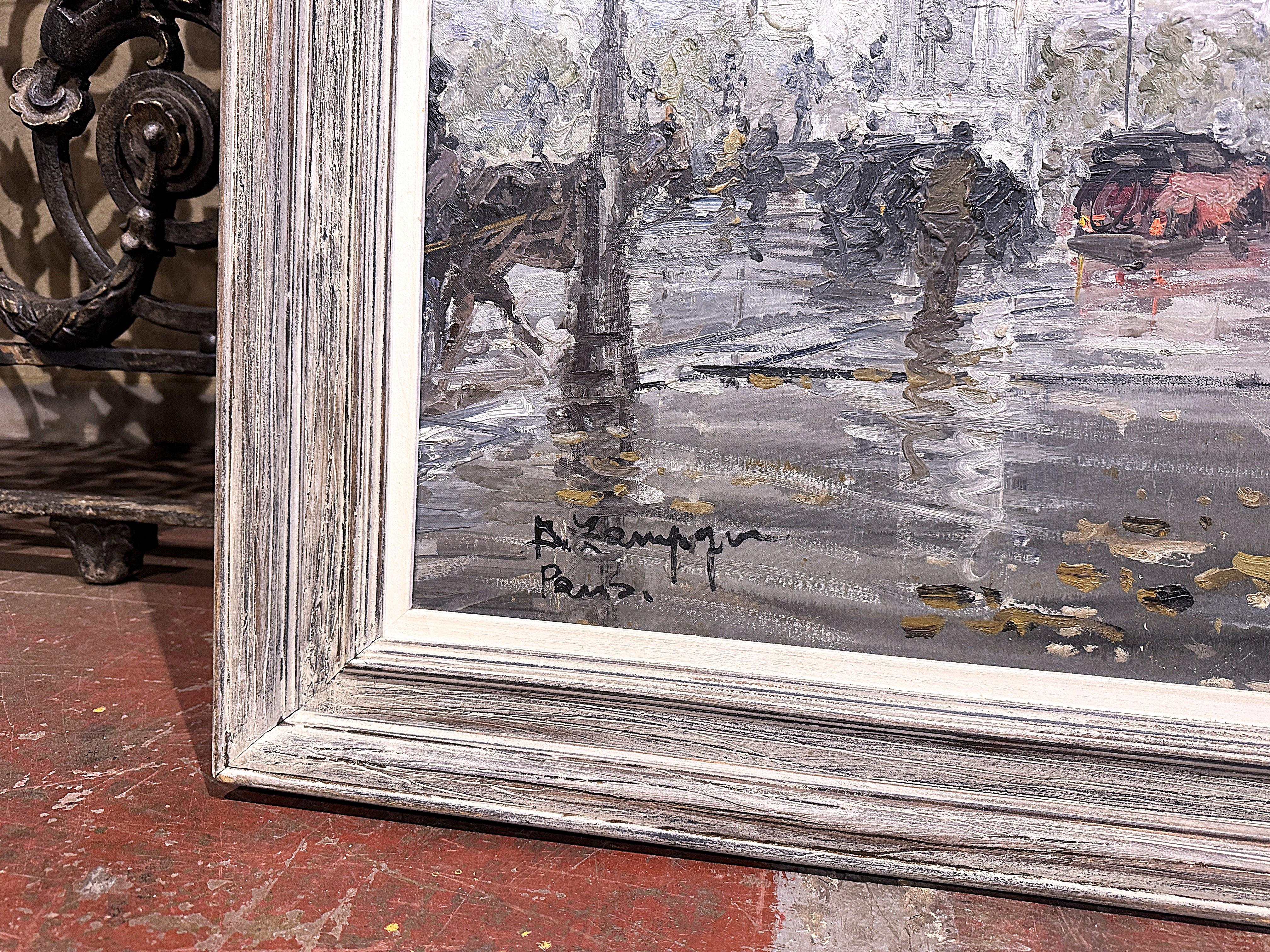 Pair Mid-Century French Paris Scenes Oil on Canvas Paintings Signed A. Lamague For Sale 6